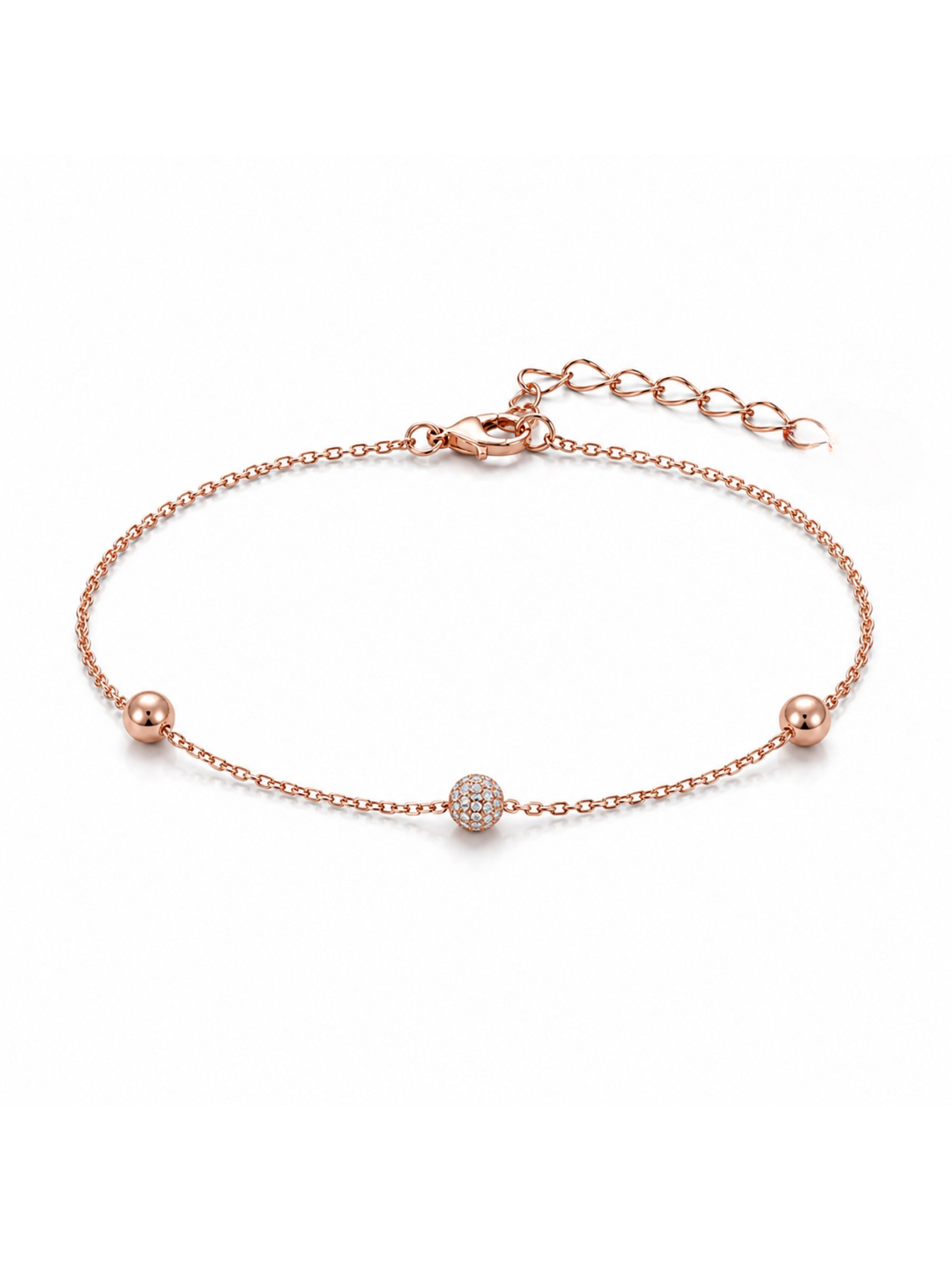 Sparkling Pave & Polished Bead Rose Gold Bracelet In 925 Sterling Silver
