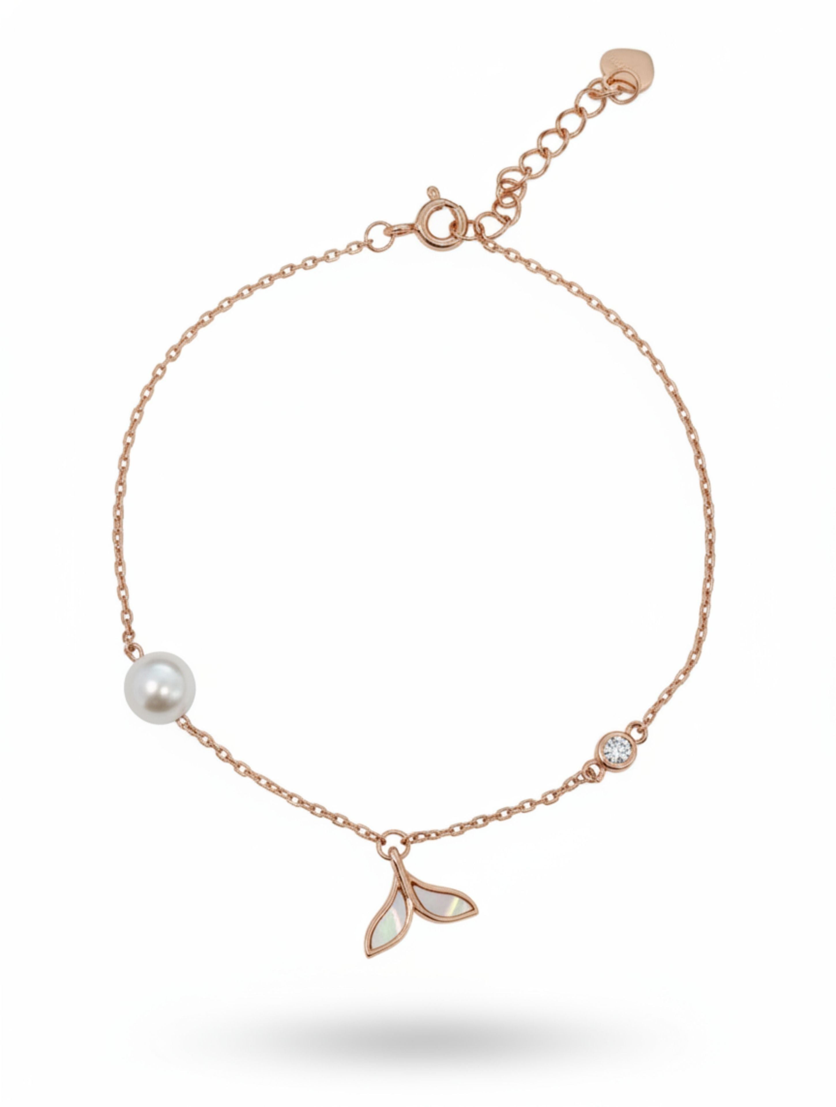 Rose Gold Mermaid Tail Bracelet in 925 Sterling Silver with Pearl Accents