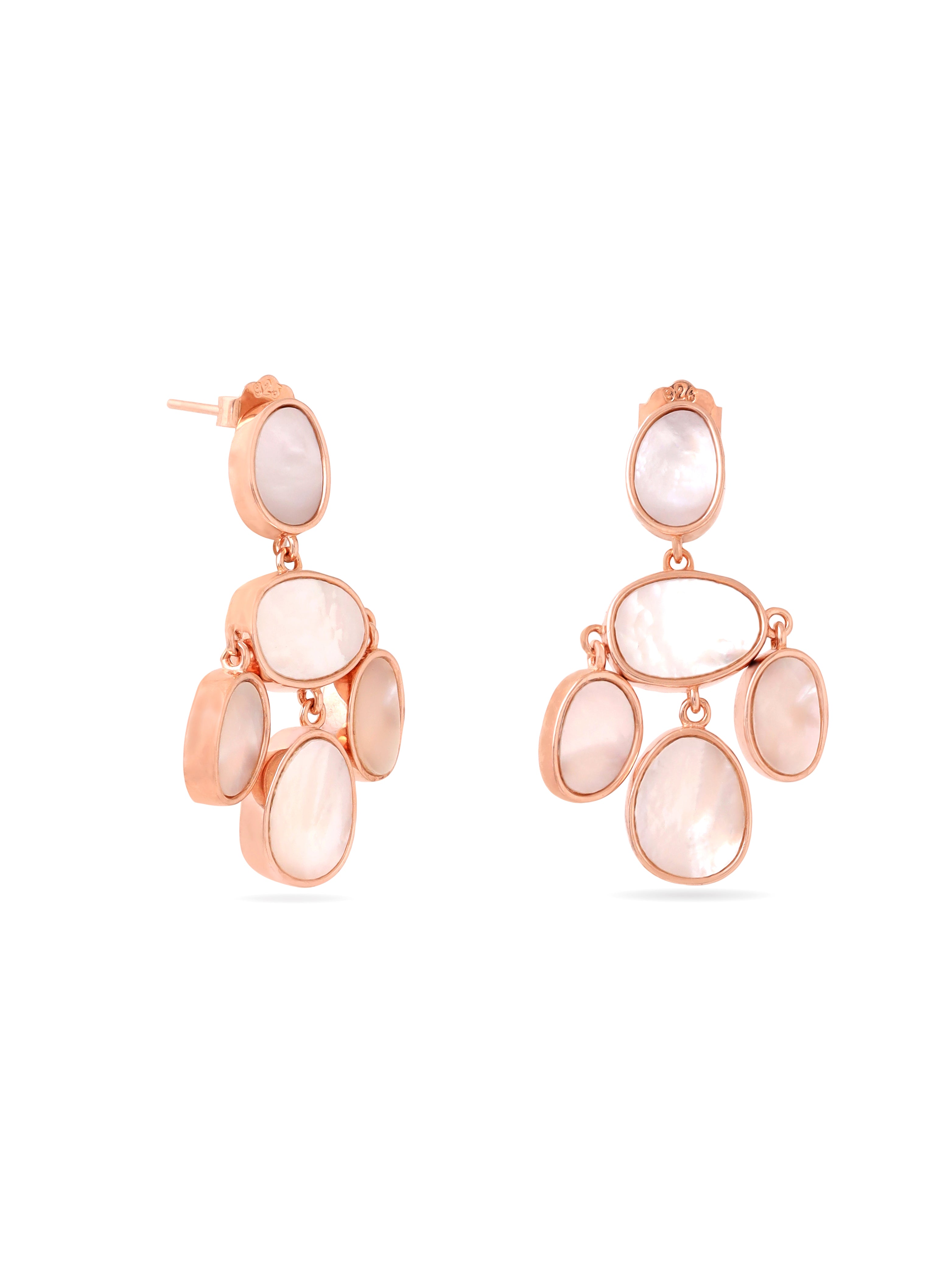 Syra Collection Rose Gold Mother of Pearl Oval Disc Earrings