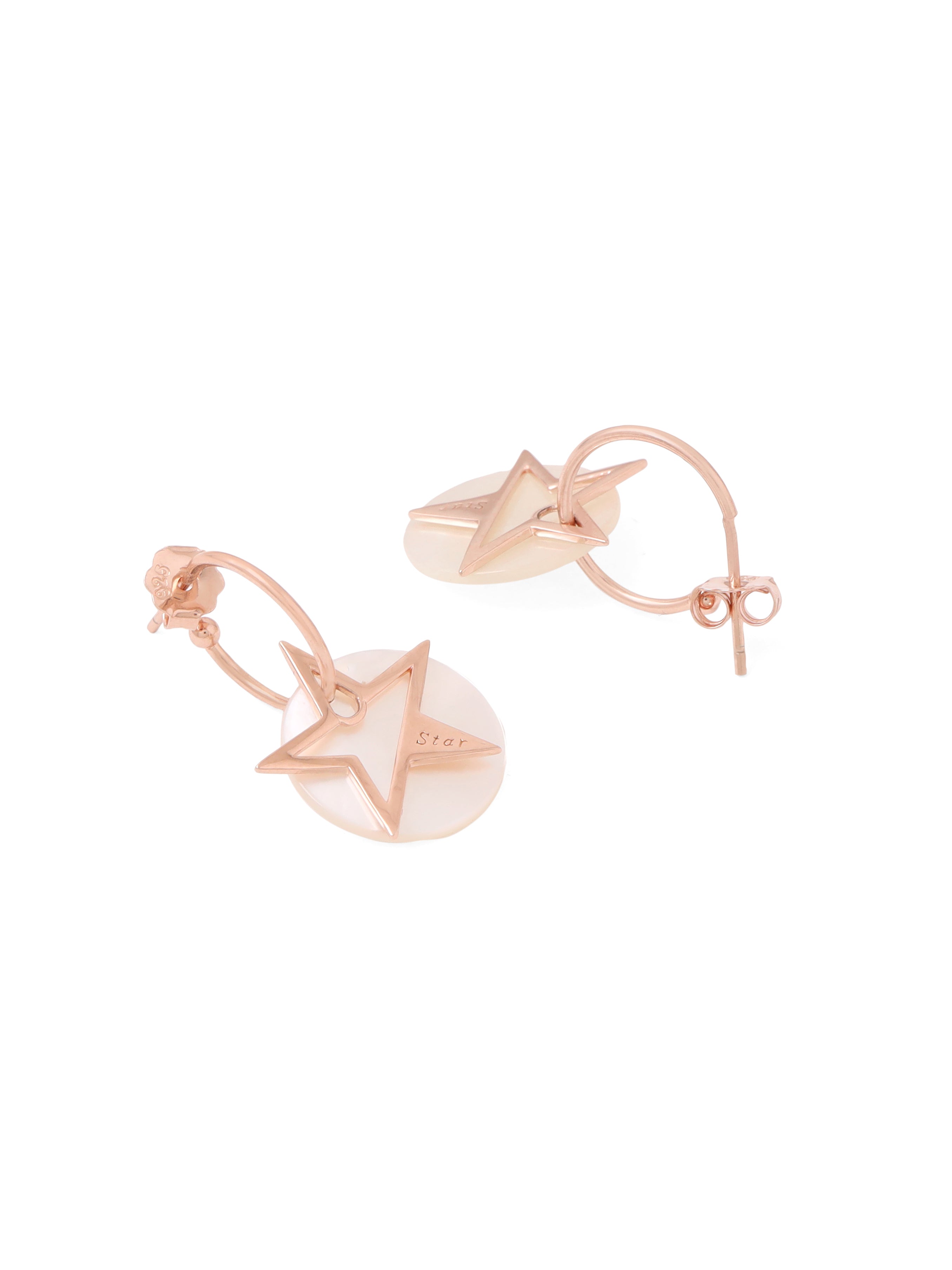 925 Sterling Silver Star & Mother of Pearl Hoop Earrings in Rose Gold