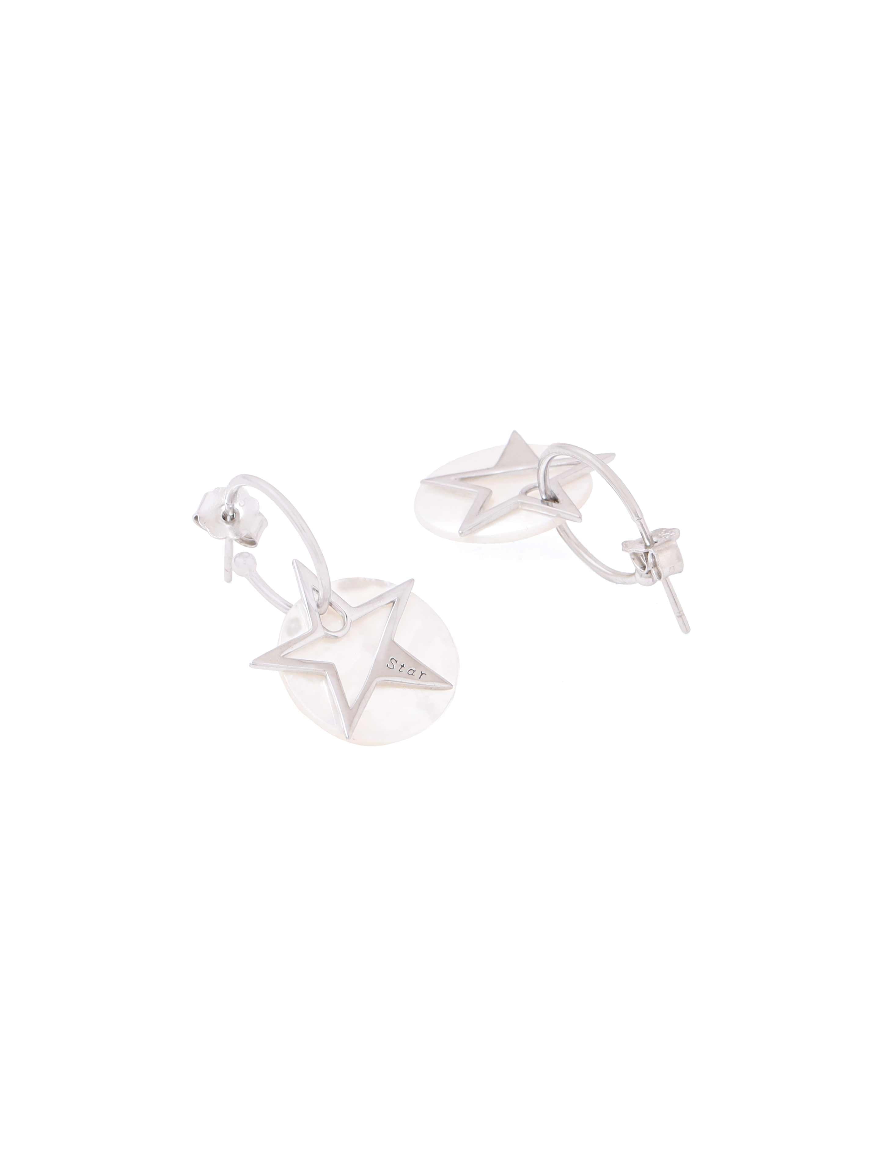 Sterling Silver Wishing Star Mother of Pearl Silver Hoops Earring
