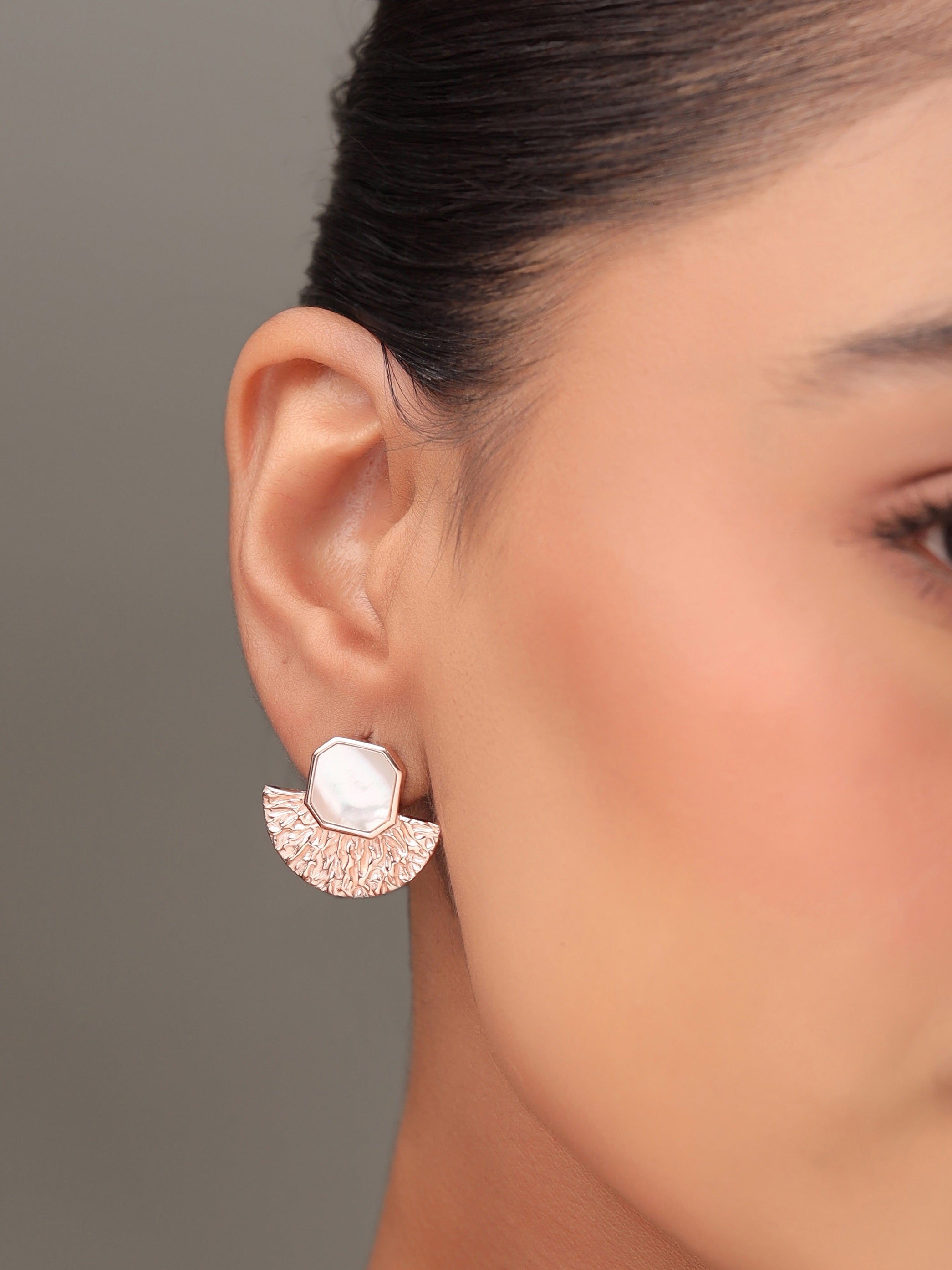 Syra Collection Rose Gold Textured Stud Earrings