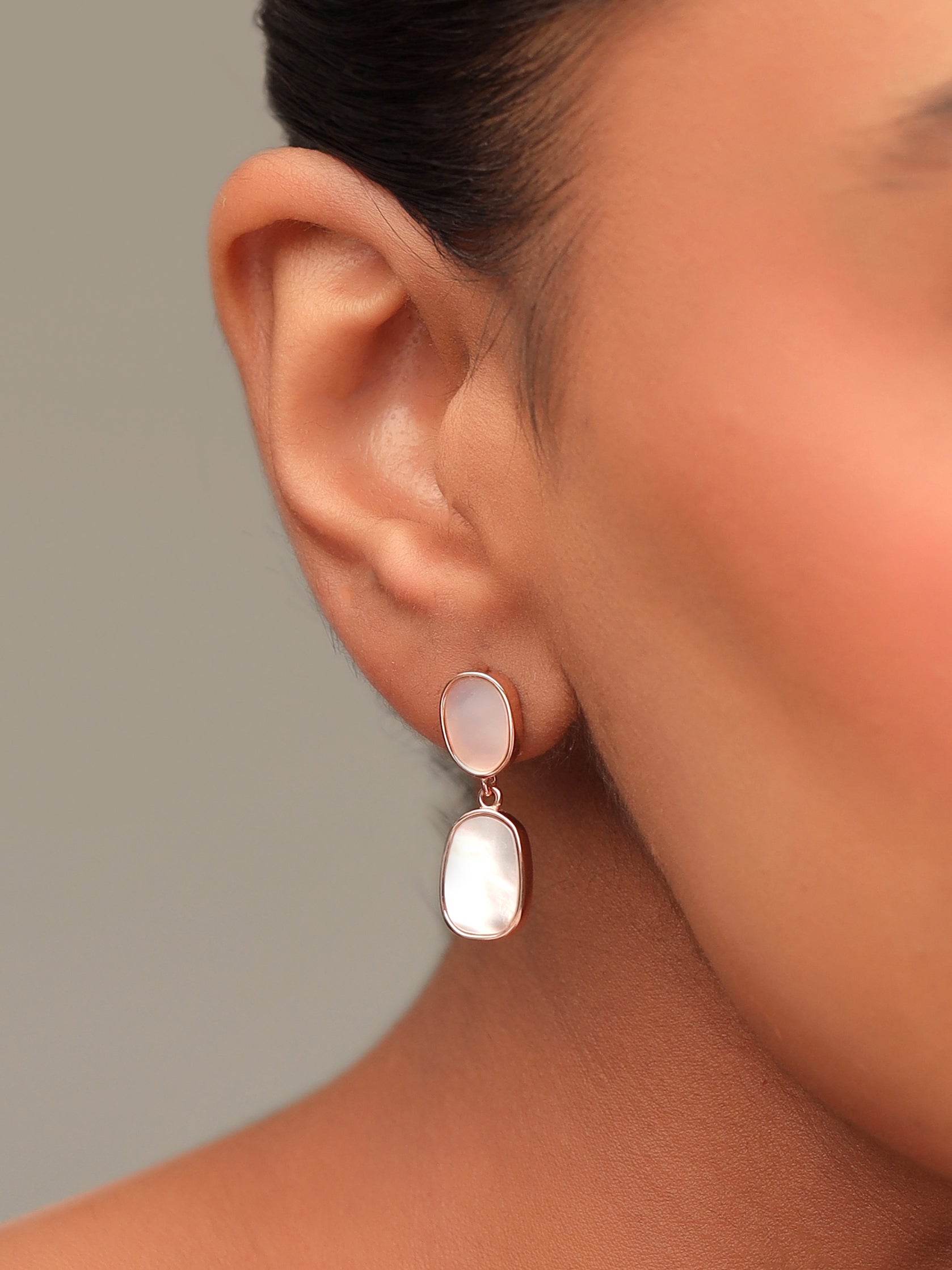 Abstract Mother of Pearl Earrings Syra Collection Rose Gold