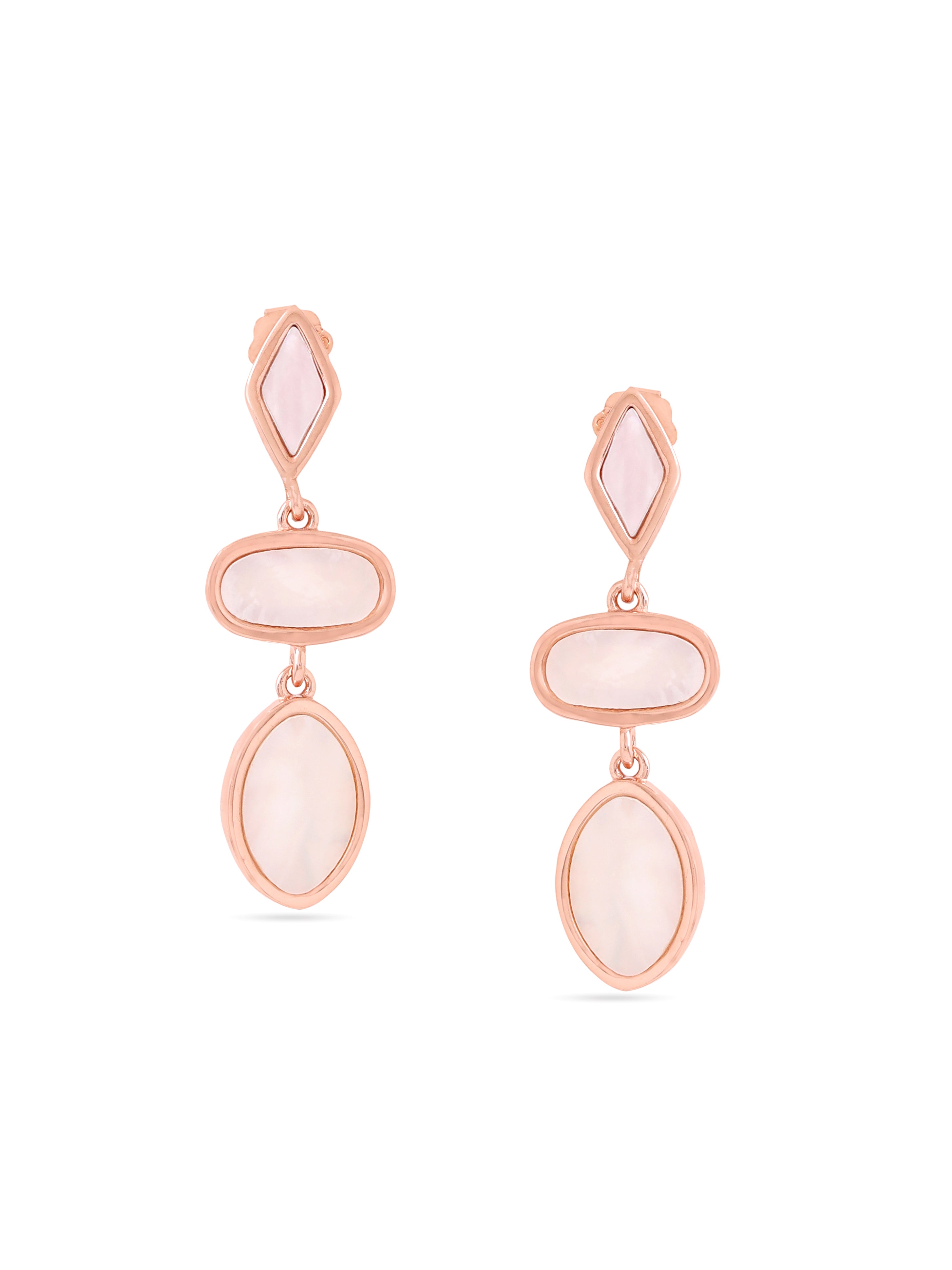 Syra Rose Gold Geometric Mother of Pearl Earrings 925 Sterling Silver For Women