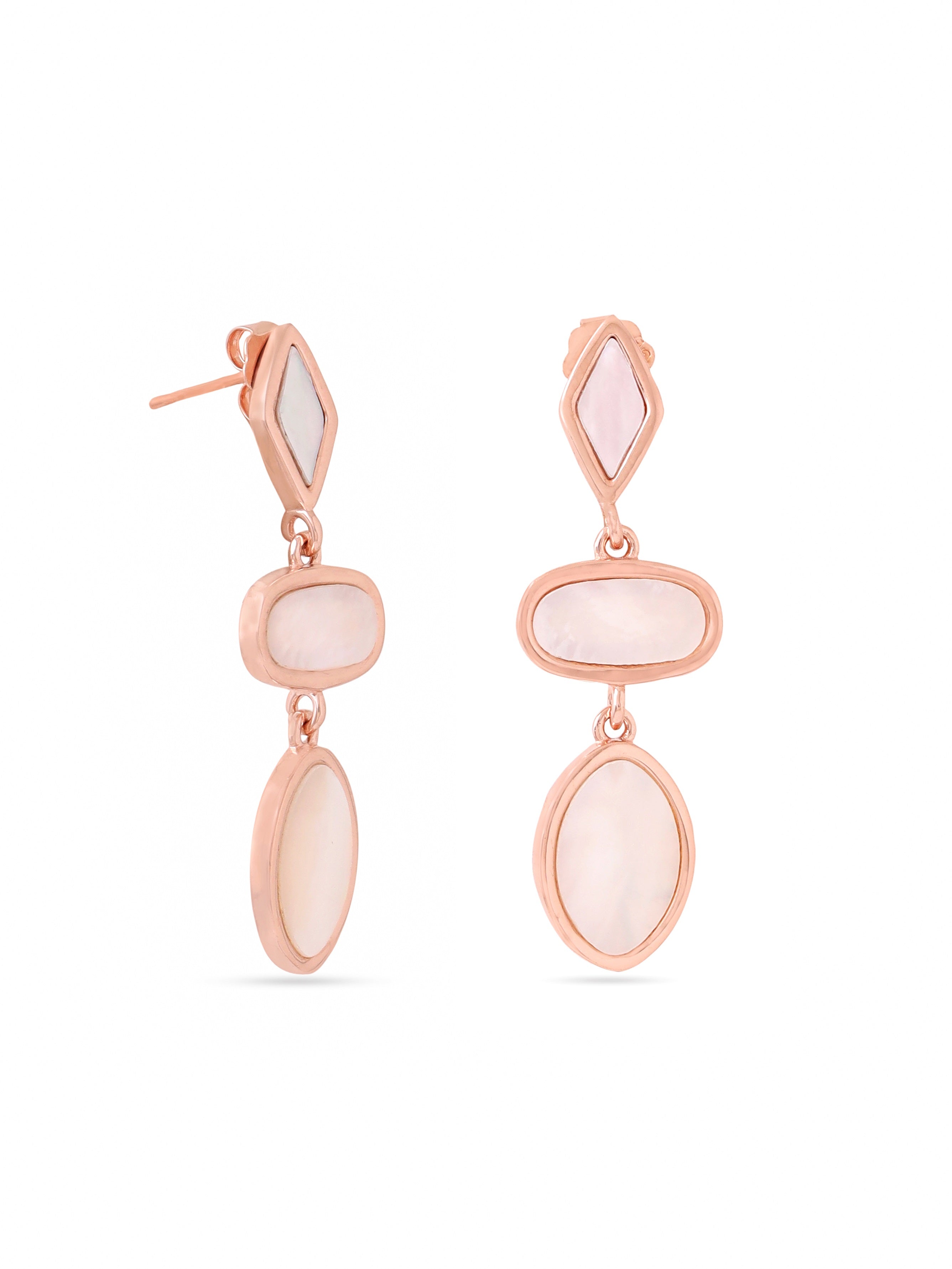 Syra Rose Gold Geometric Mother of Pearl Earrings 925 Sterling Silver For Women