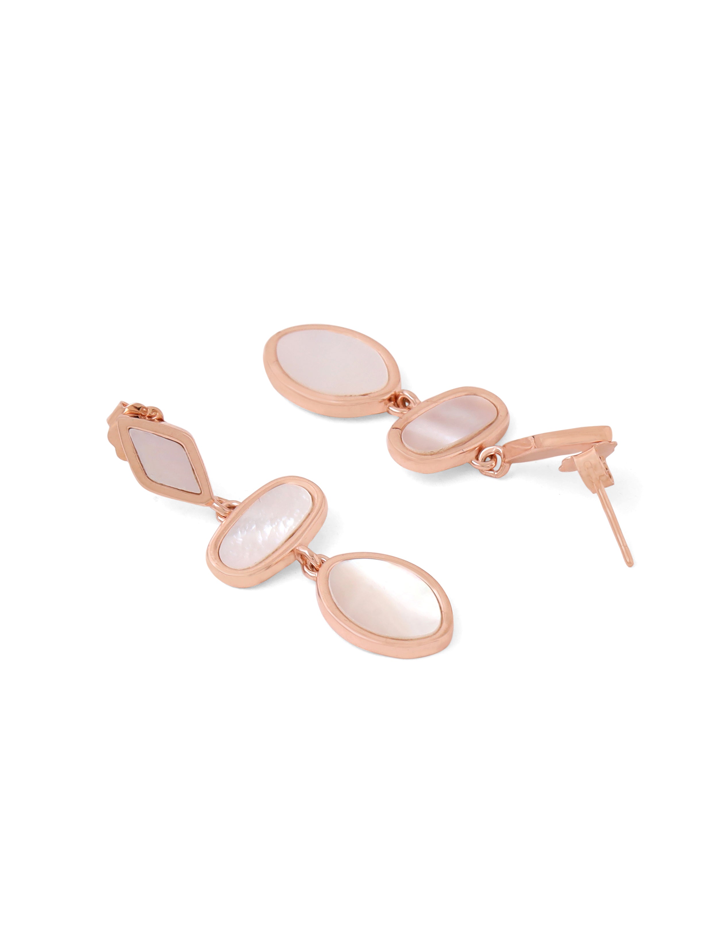 Syra Rose Gold Geometric Mother of Pearl Earrings 925 Sterling Silver For Women