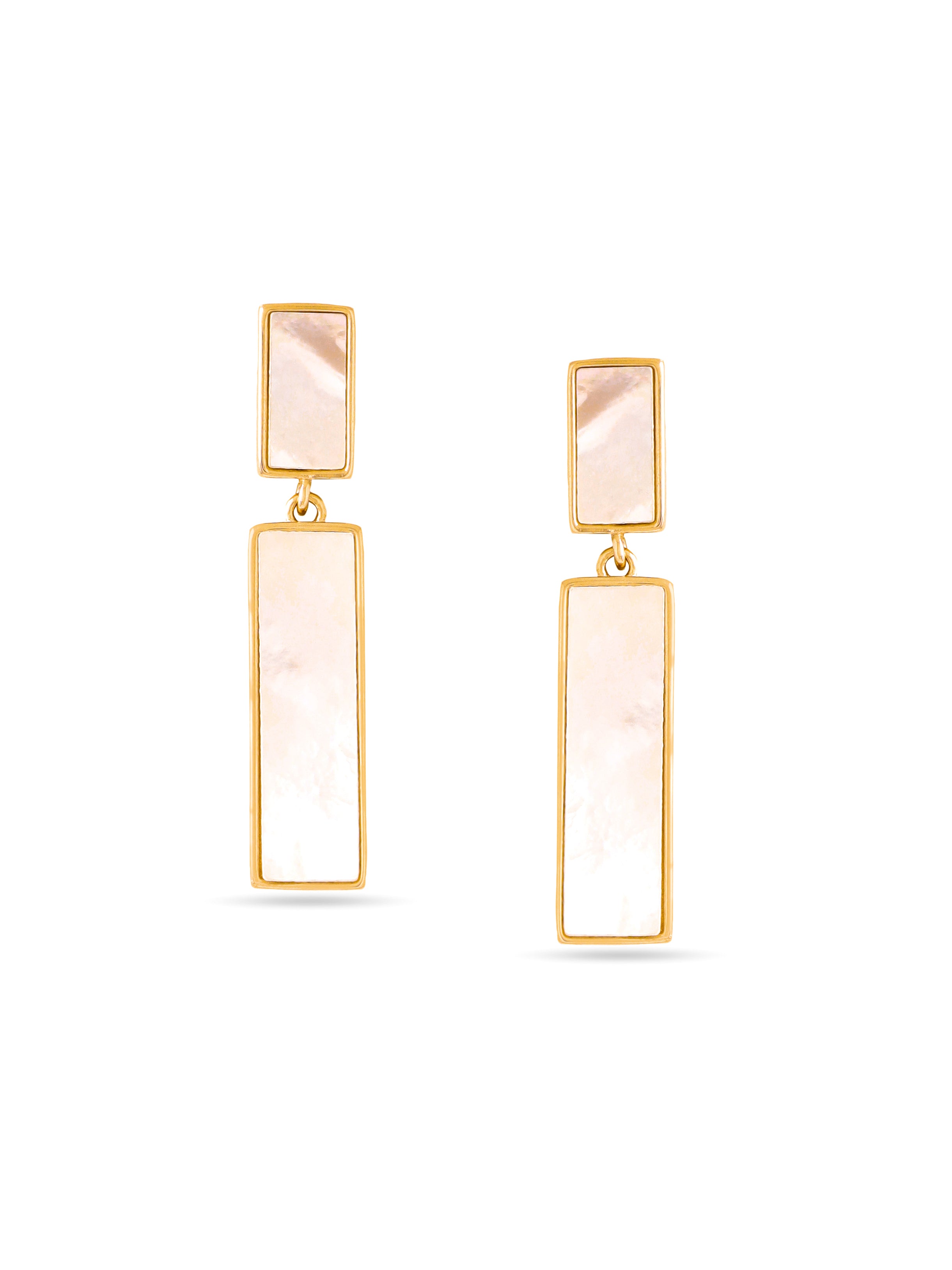 Symmetrical Mother of Pearl Earrings 24k Gold Syra Collection 925 Sterling Silver For Women