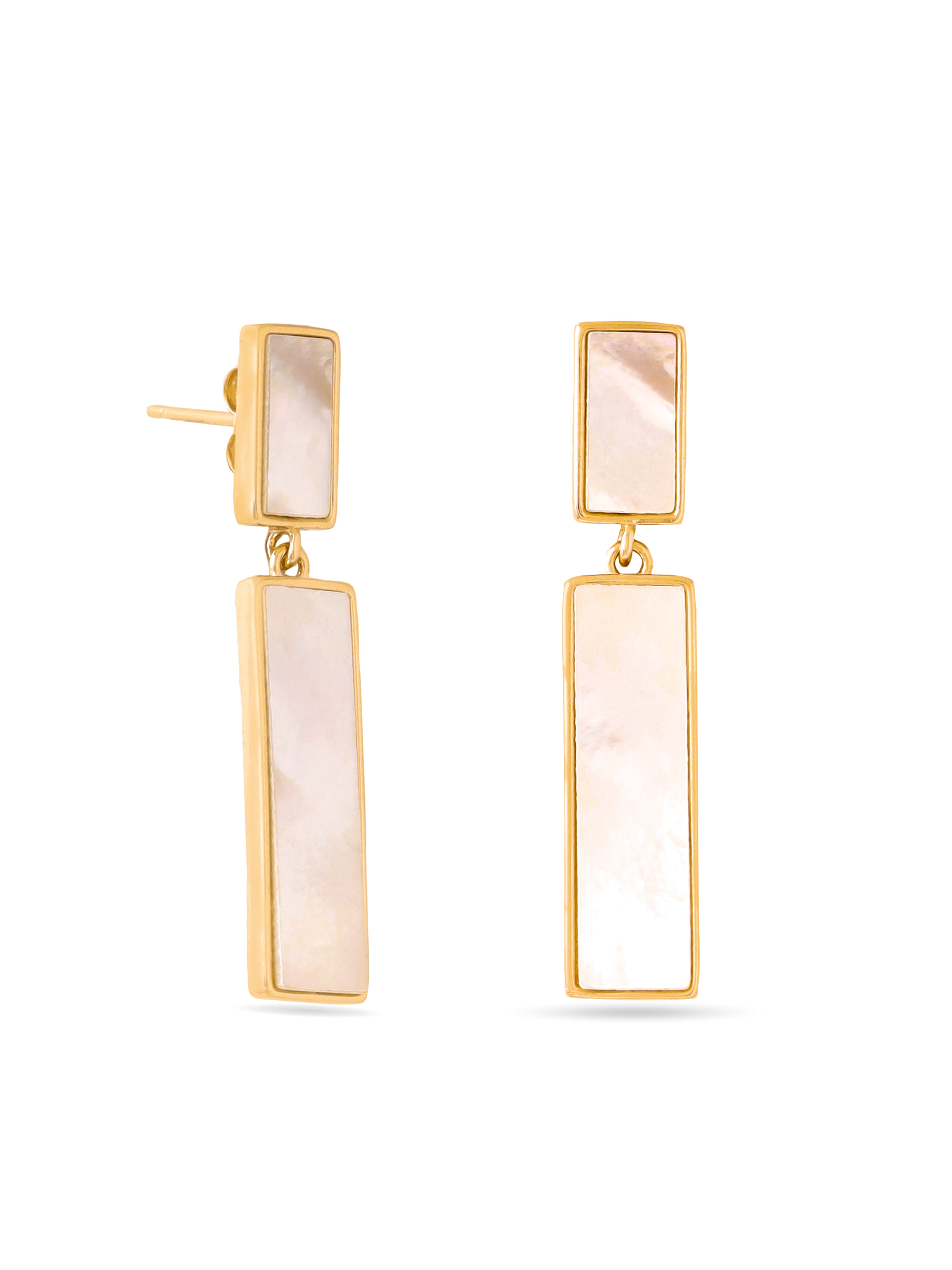 Symmetrical Mother of Pearl Earrings 24k Gold Syra Collection 925 Sterling Silver For Women's Day Gift