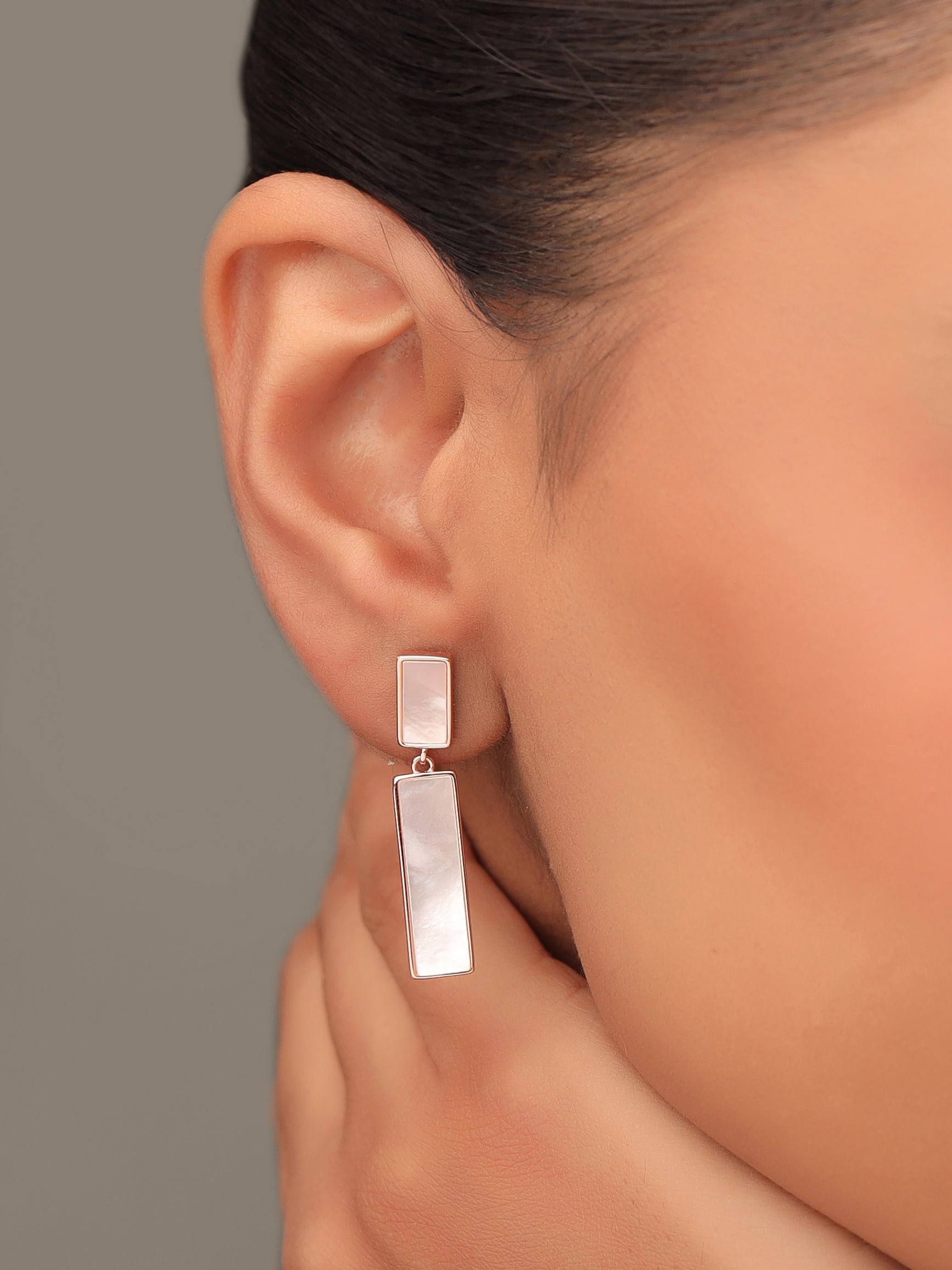 Symmetrical Mother of Pearl Earrings Rose Gold Syra Collection