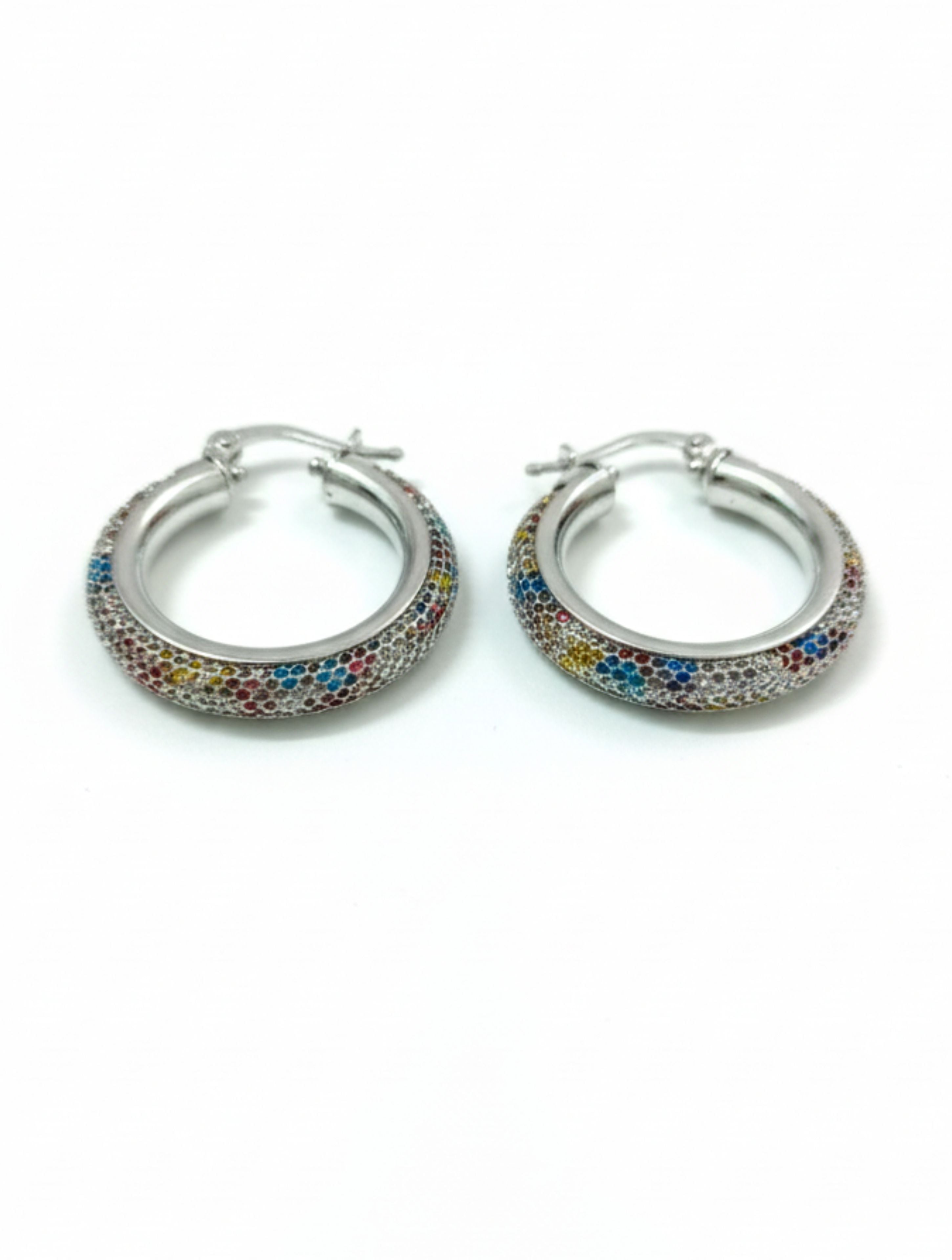 Sterling Silver Rainbow Sparkle Pave Hoops in 925 Sterling Silver