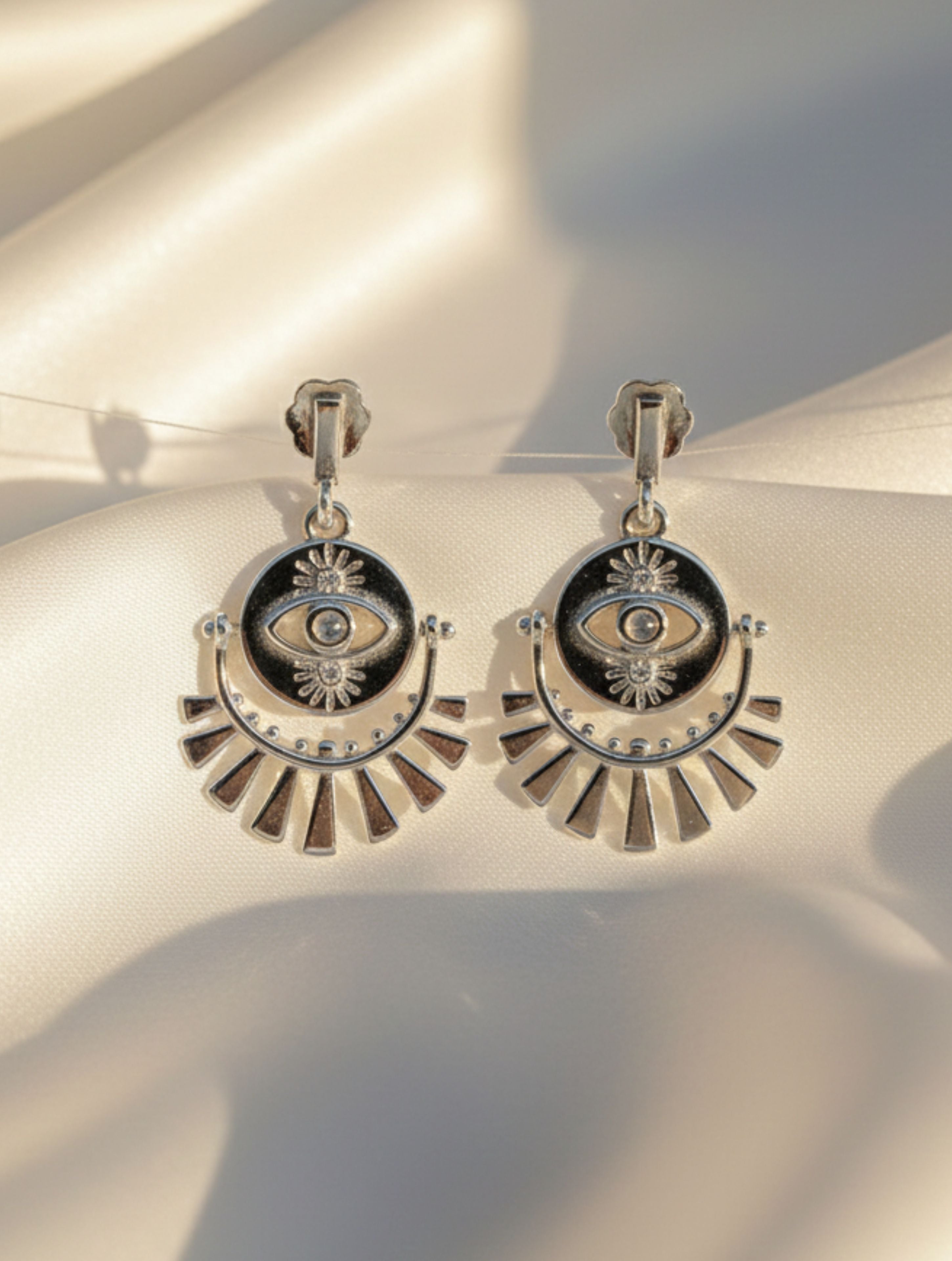 925 Sterling Silver Sunbeam Medallion Drop Earrings