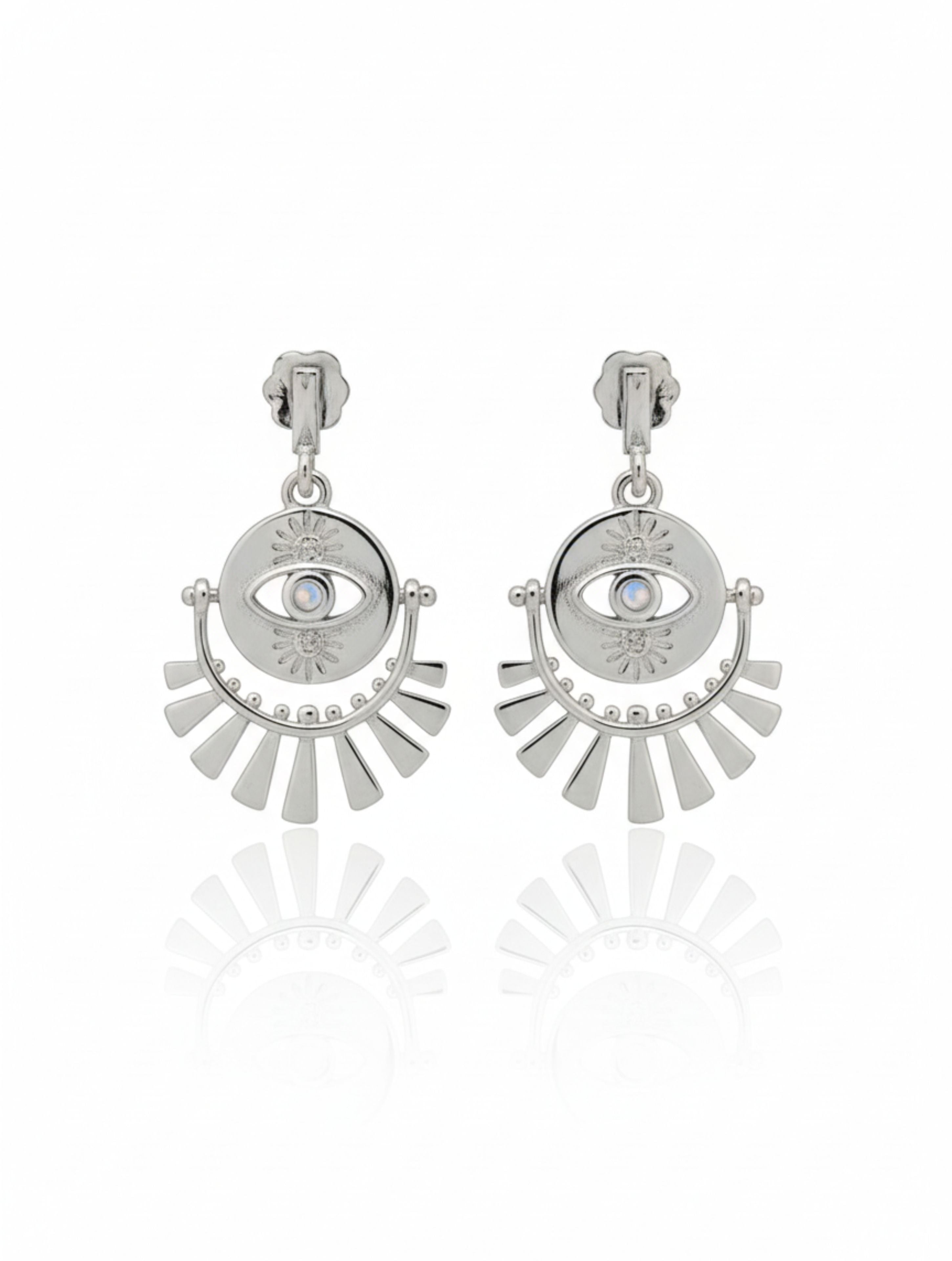 925 Sterling Silver Sunbeam Medallion Drop Earrings
