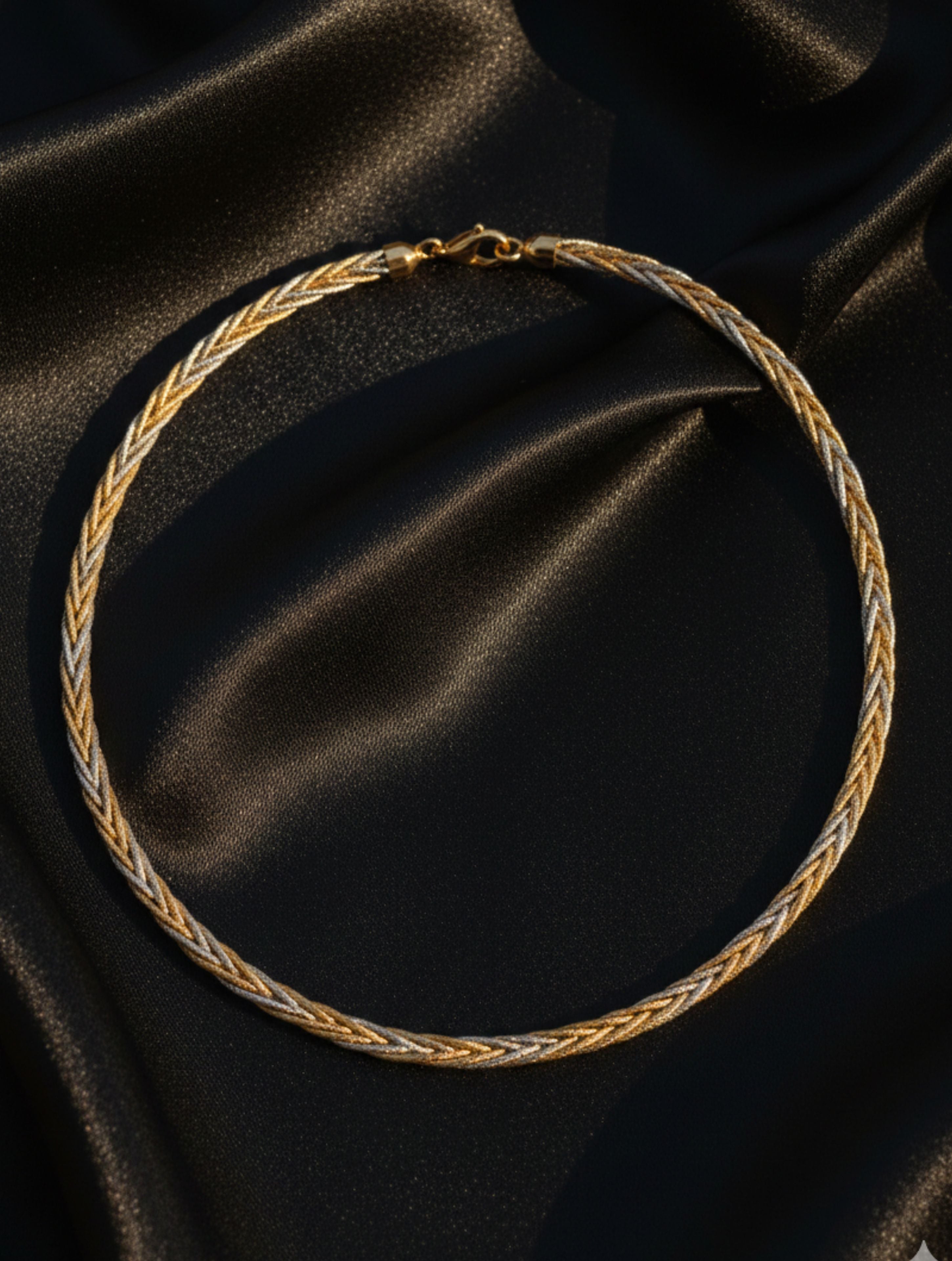 Tri-Tone Braided Silk-Mesh Necklace in 925 Sterling Silver