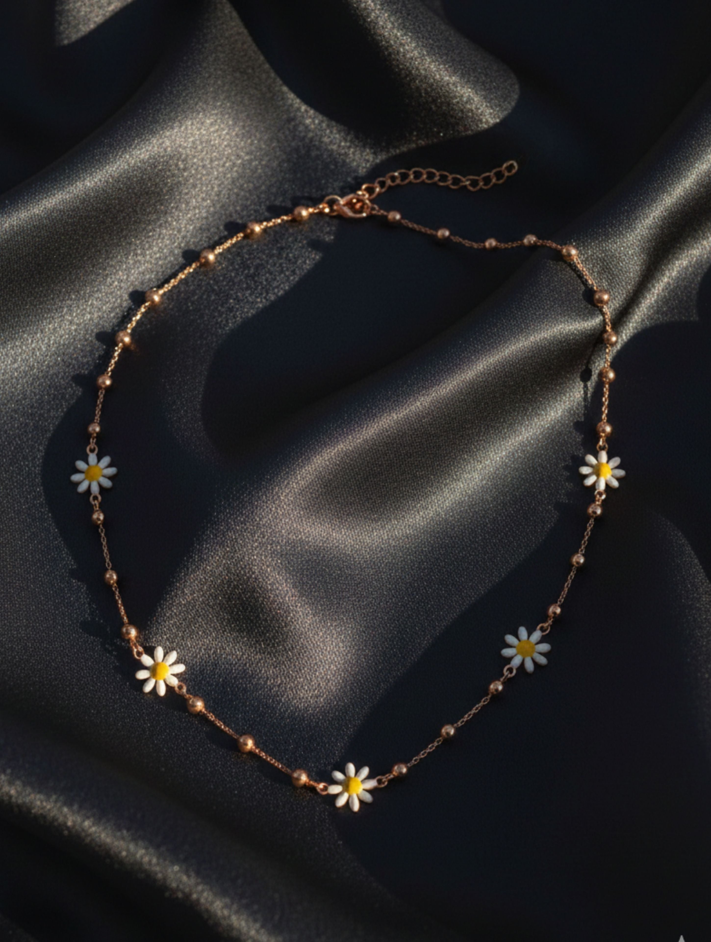 925 Sterling Silver Rose Gold Necklace – Hand-Enameled Floral Station Chain