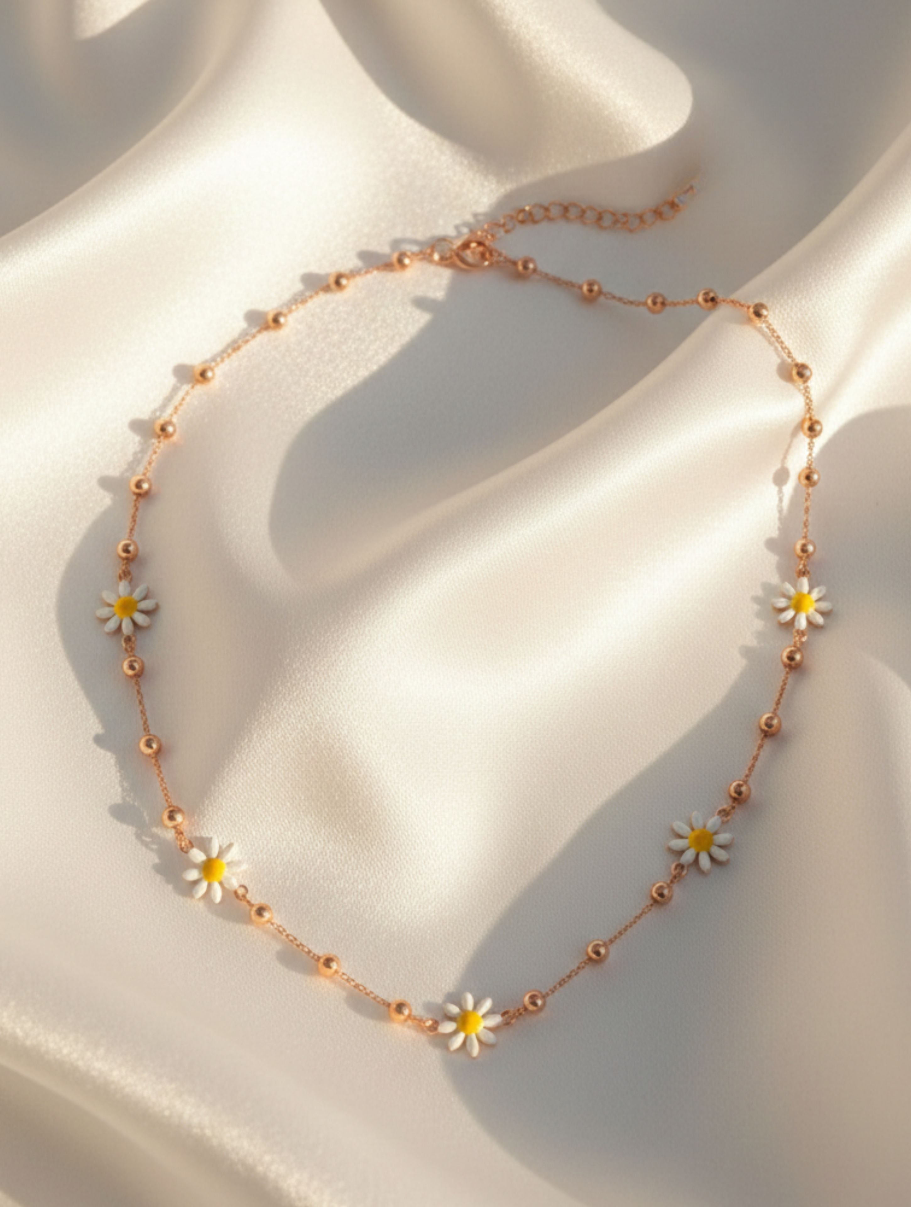 925 Sterling Silver Rose Gold Necklace – Hand-Enameled Floral Station Chain