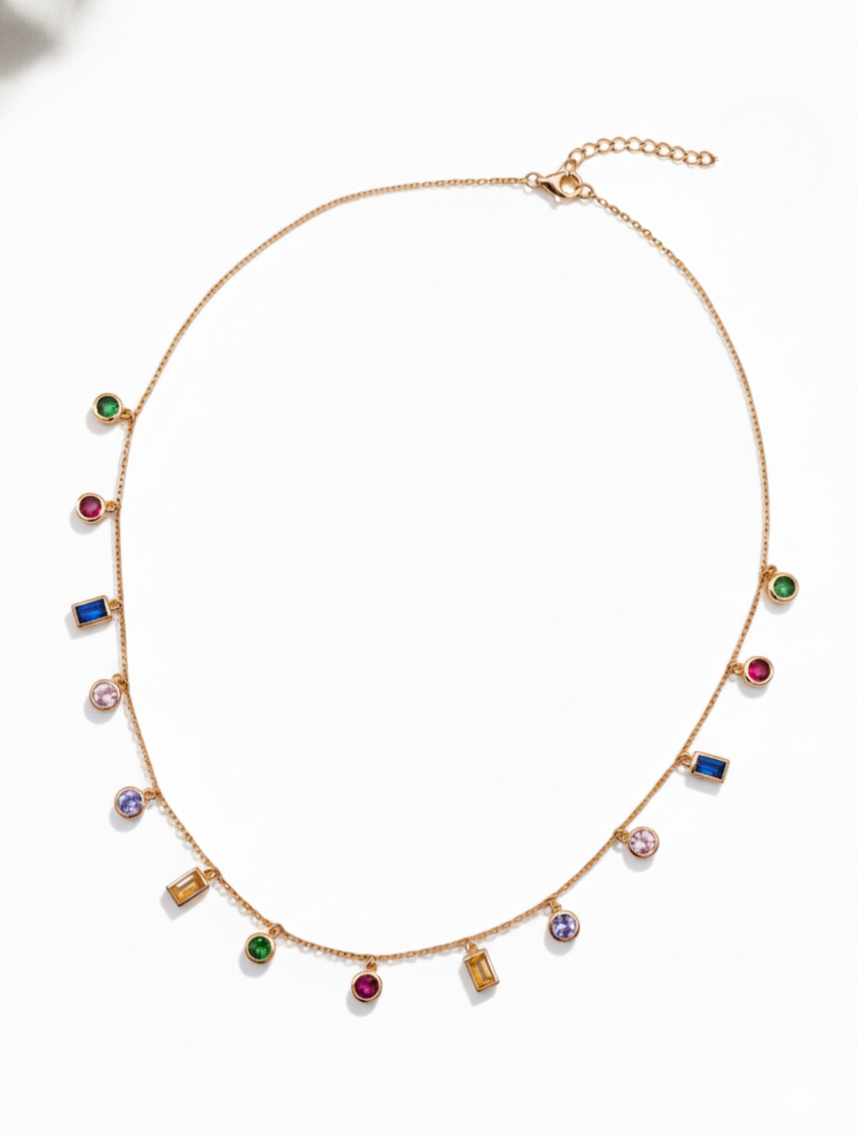 925 Sterling Silver Multi-Color Stone Dangle Necklace in Rose Gold Plating