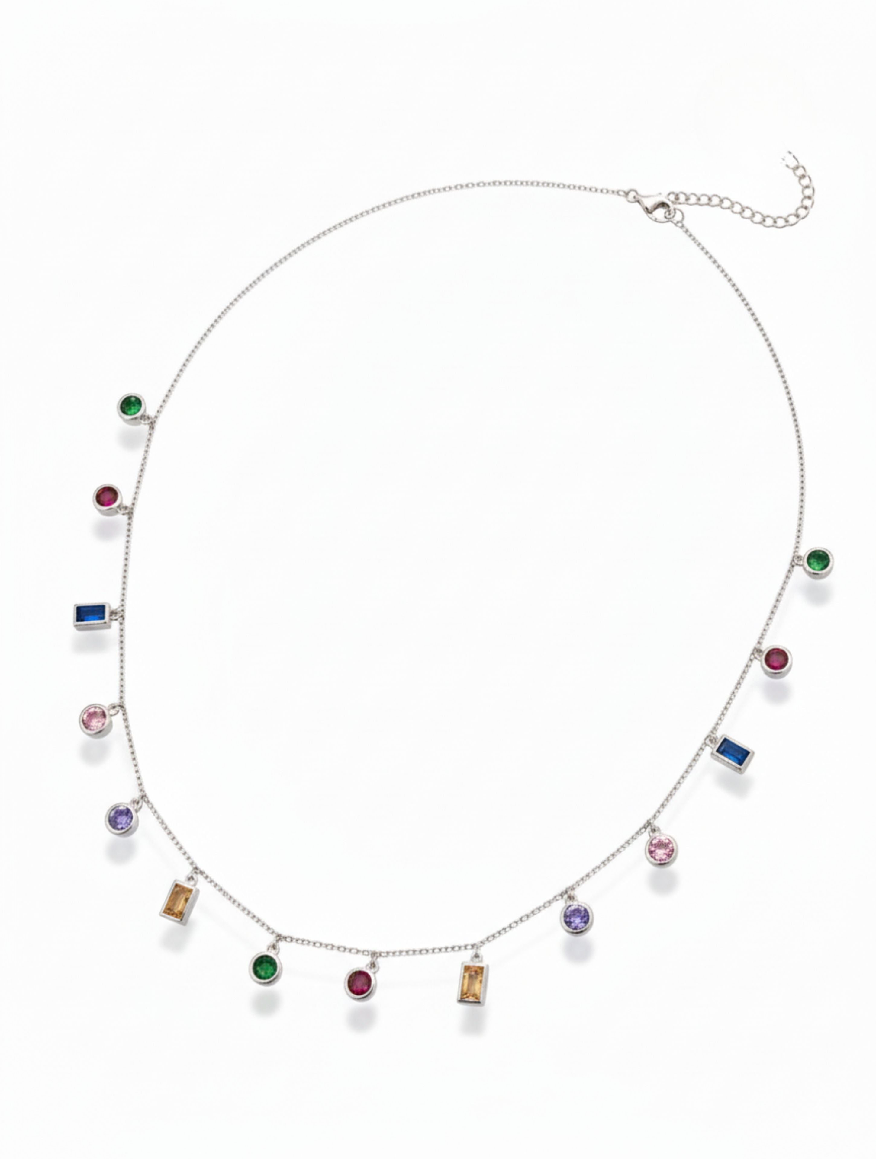 Sterling Silver Rainbow Dangle Necklace with Multi-Shape Cubic Zirconia