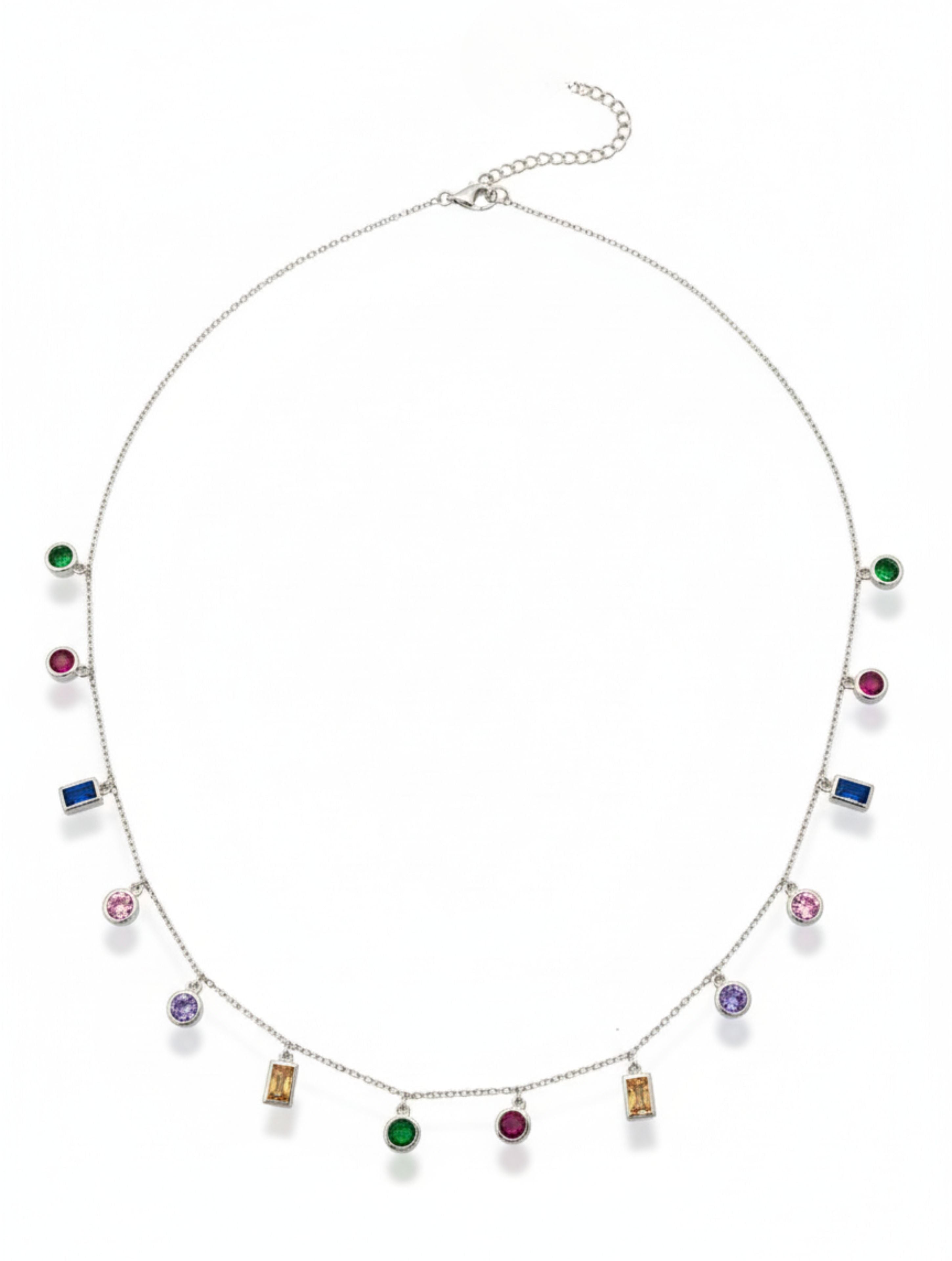 Sterling Silver Rainbow Dangle Necklace with Multi-Shape Cubic Zirconia