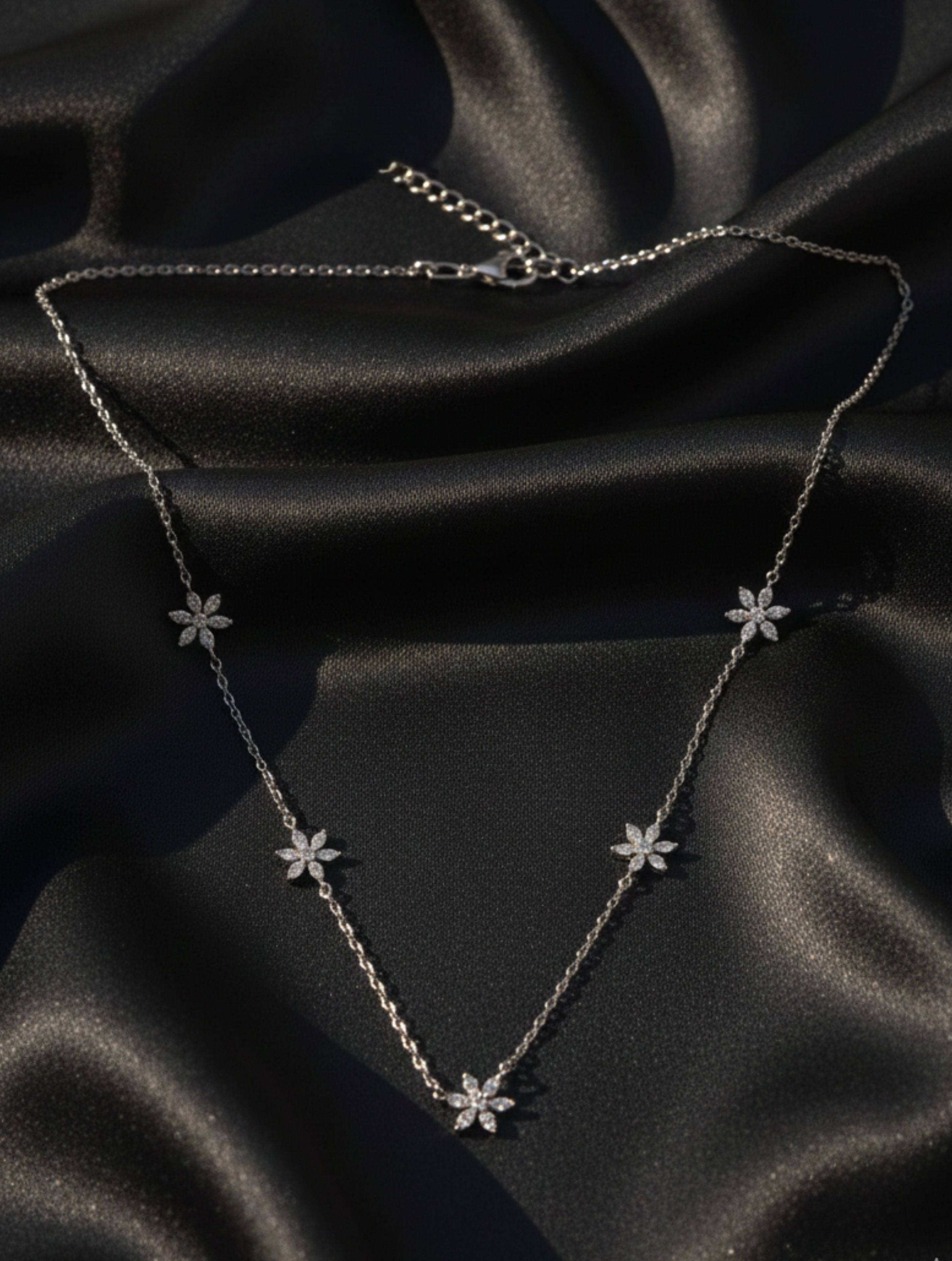 Floral Garden Station Necklace in 925 Sterling Silver