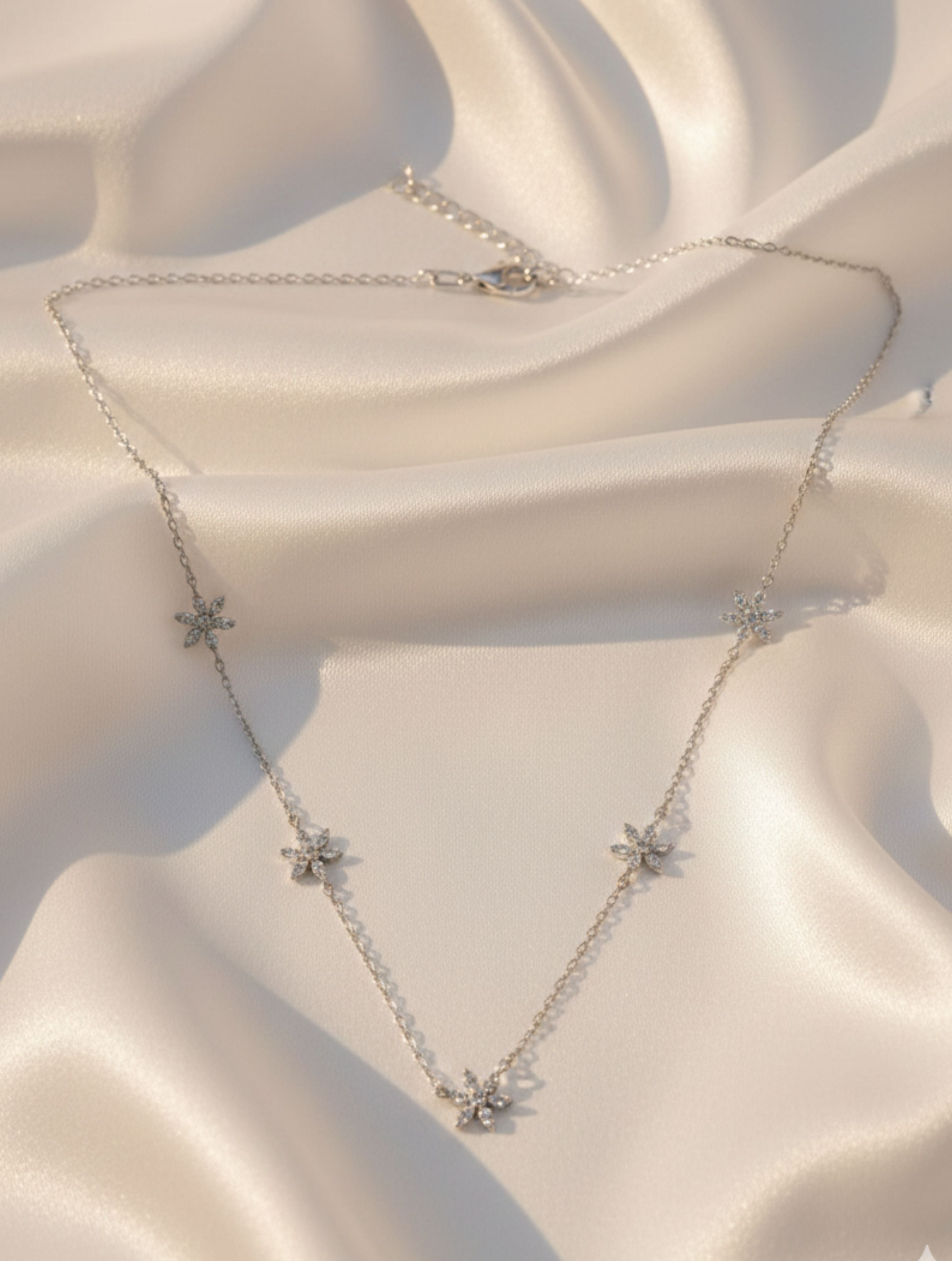 Floral Garden Station Necklace in 925 Sterling Silver