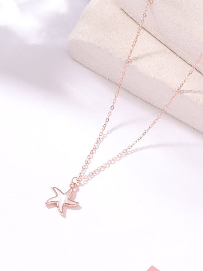 Pink Enamel Star Mother of Pearl Pendant in 925 Sterling Silver