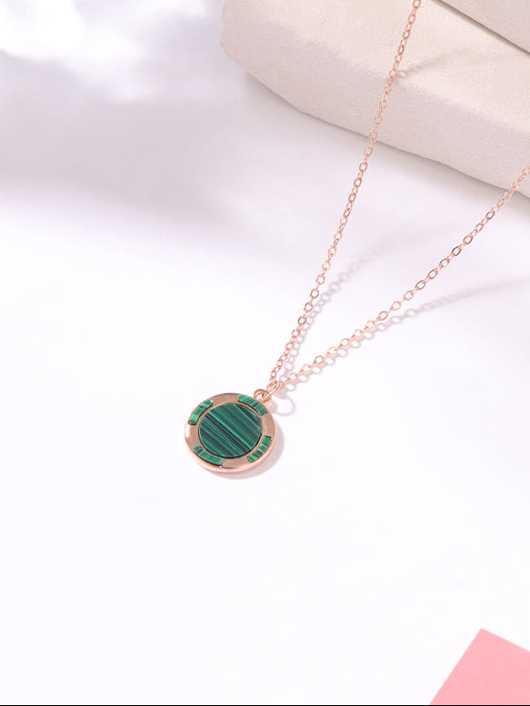 Green Malachite Halo Pendant in 925 Sterling Silver
