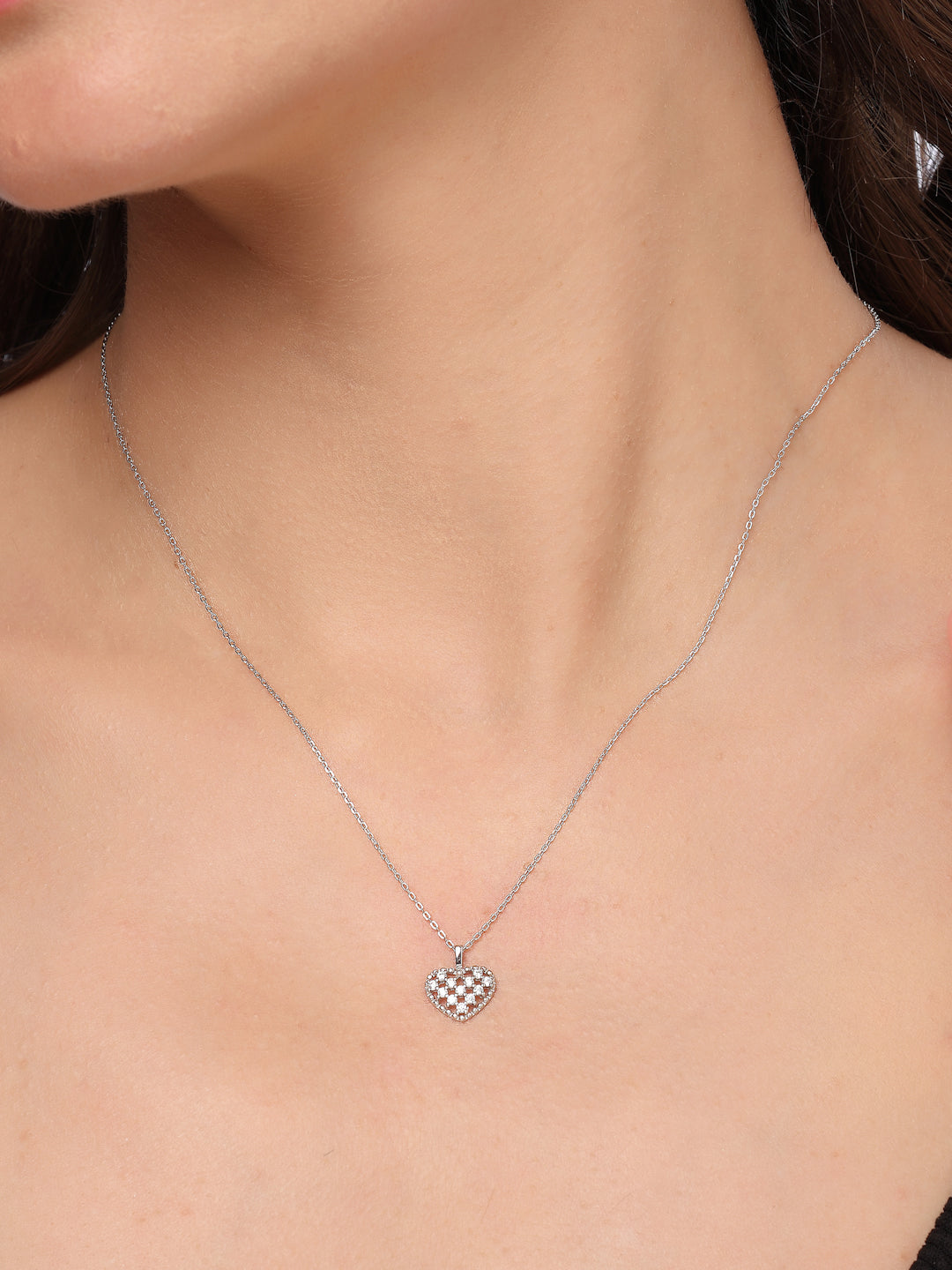 925 Sterling Silver Openwork Heart Pendant Necklace