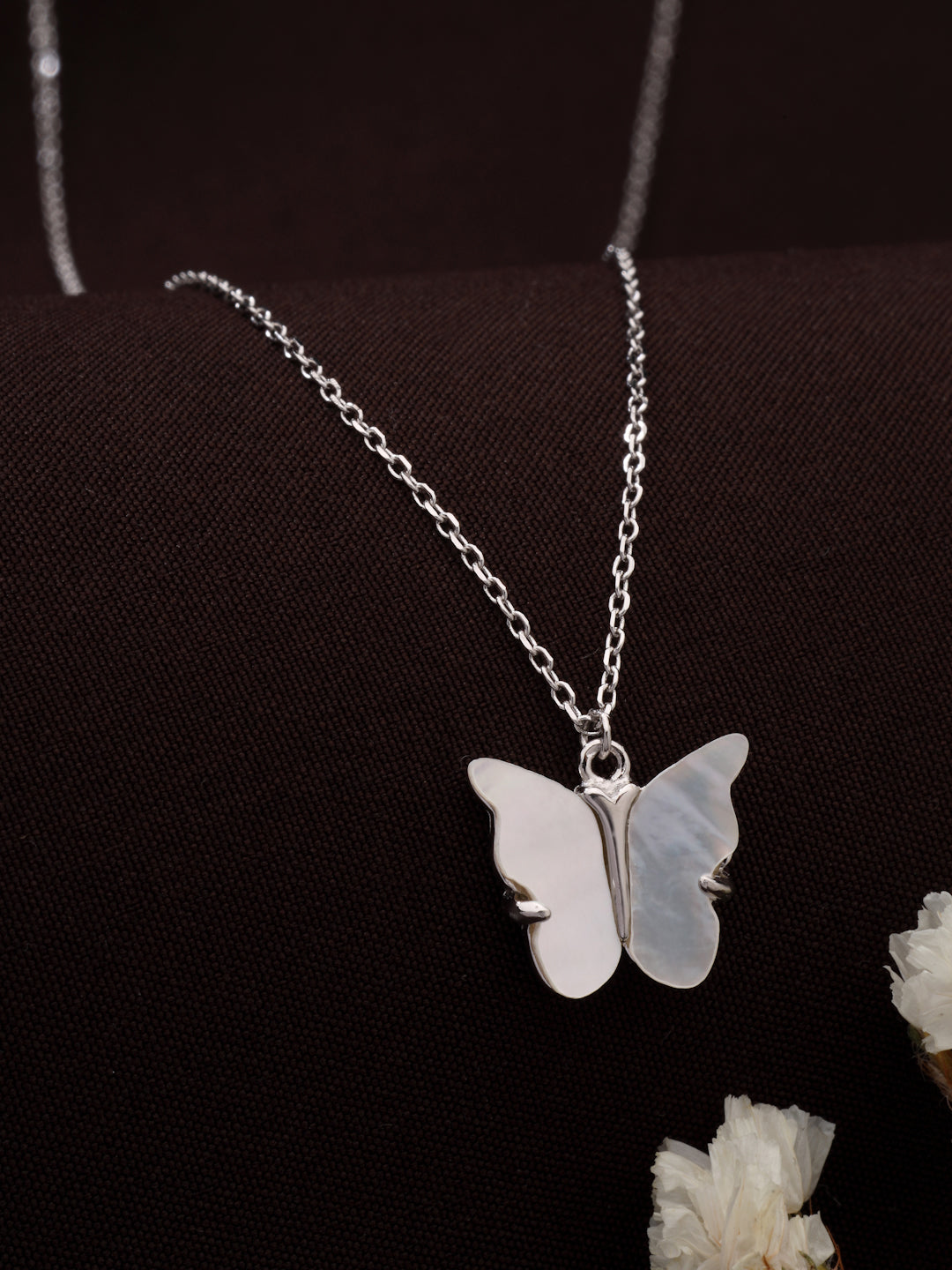925 Sterling Silver Mother of Pearl Butterfly Pendant Necklace