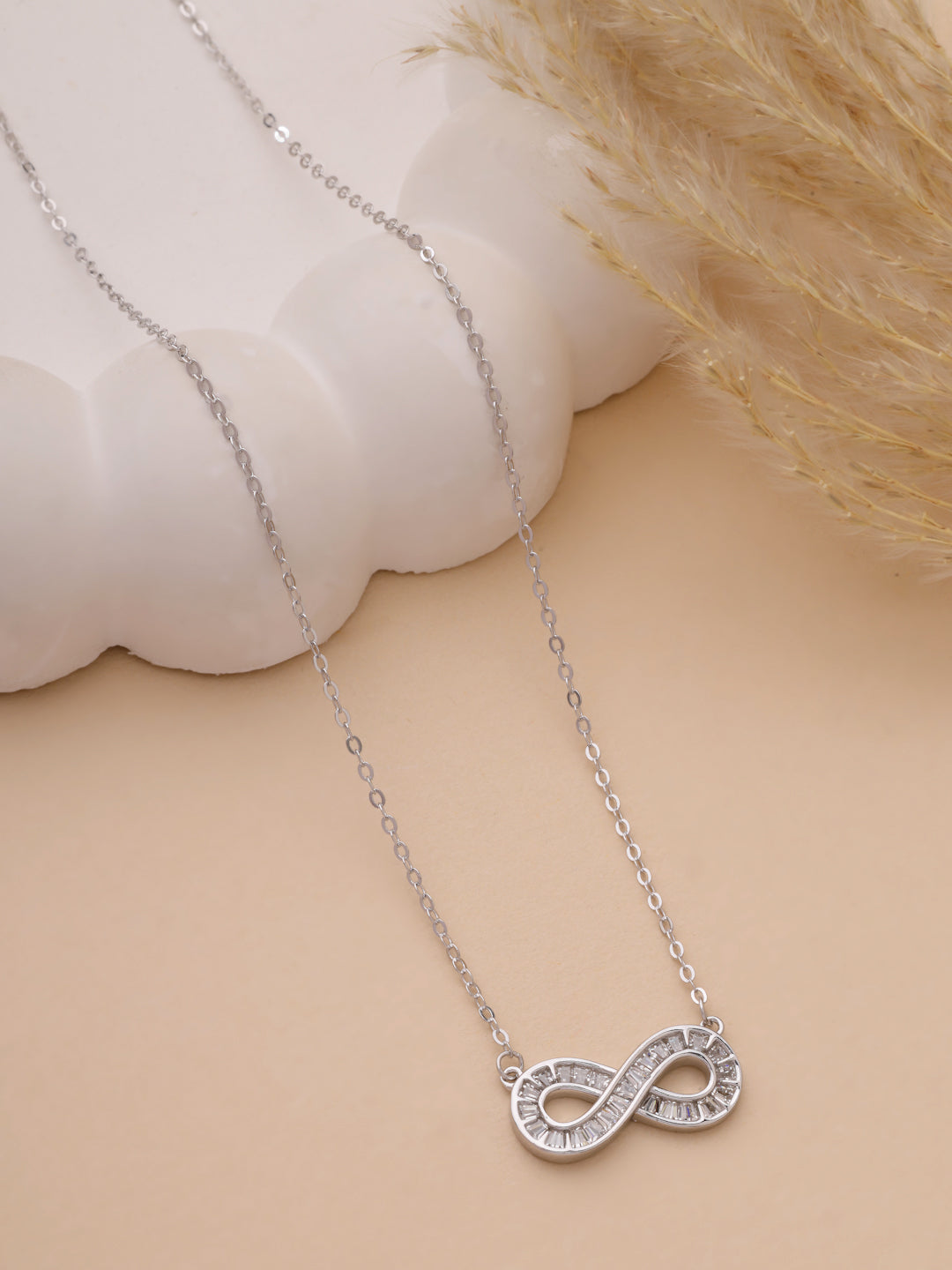 925 Sterling Silver Infinity Pendant Necklace with Baguette Cubic Zirconia