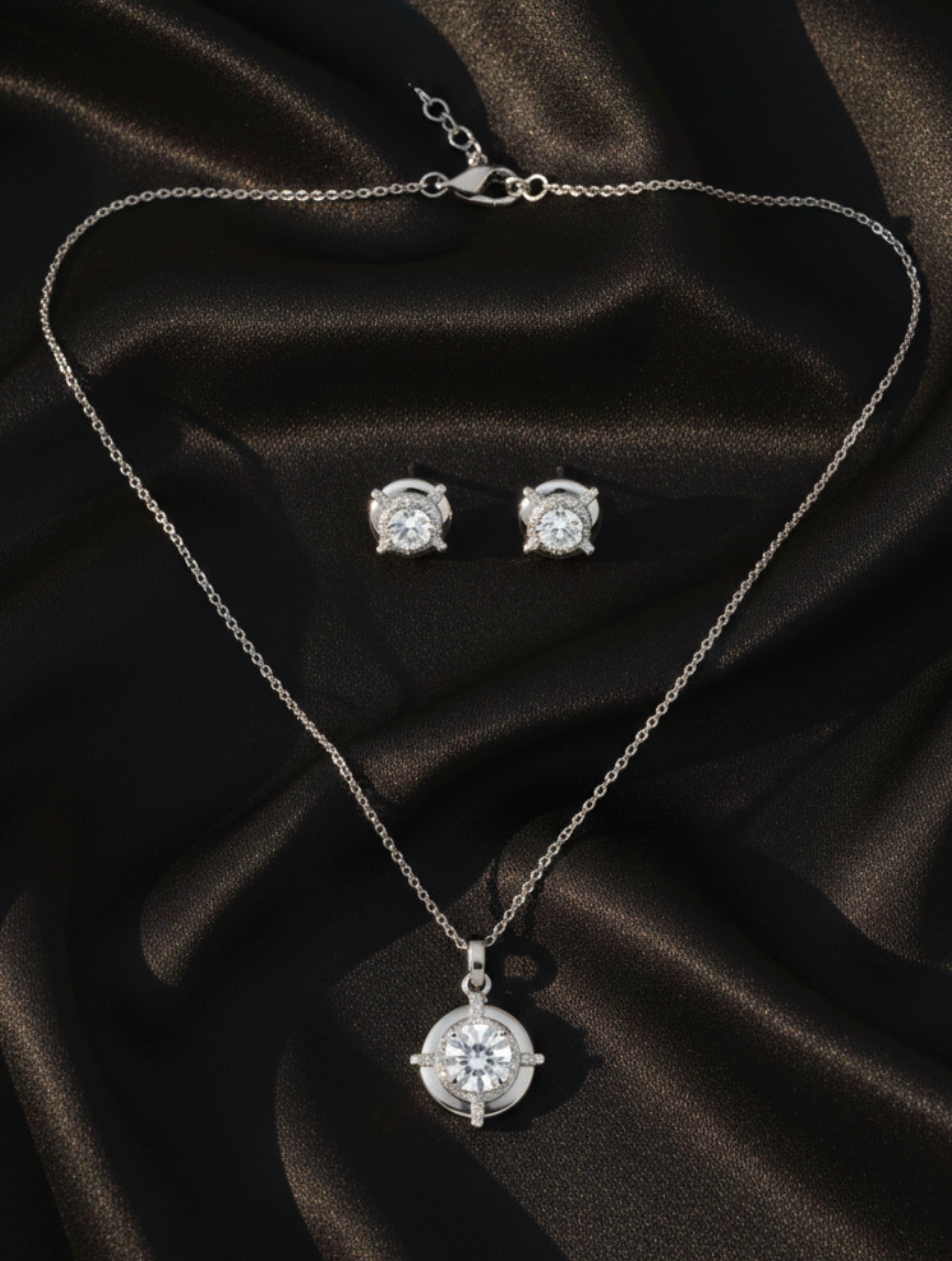 Celestial Halo Solitaire Set – 925 Sterling Silver & Sparkling Cubic Zirconia