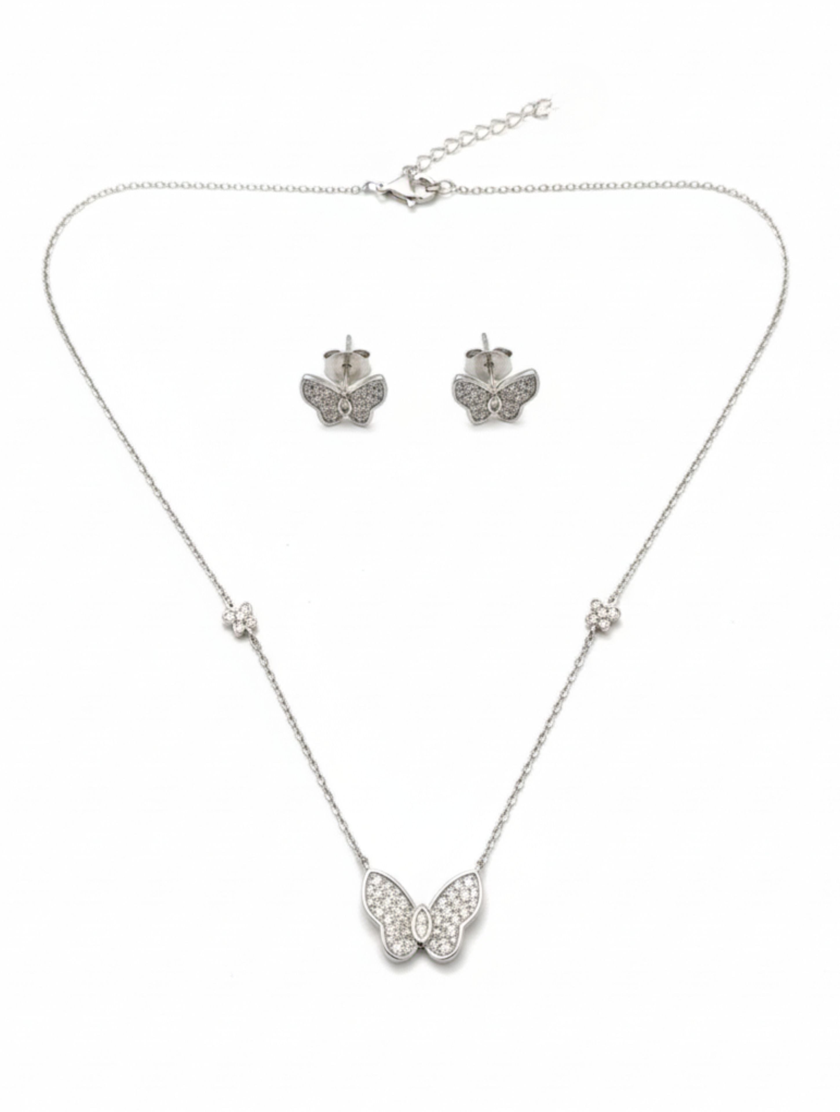 Butterfly Pendant and Stud Earring Set in 925 Sterling Silver