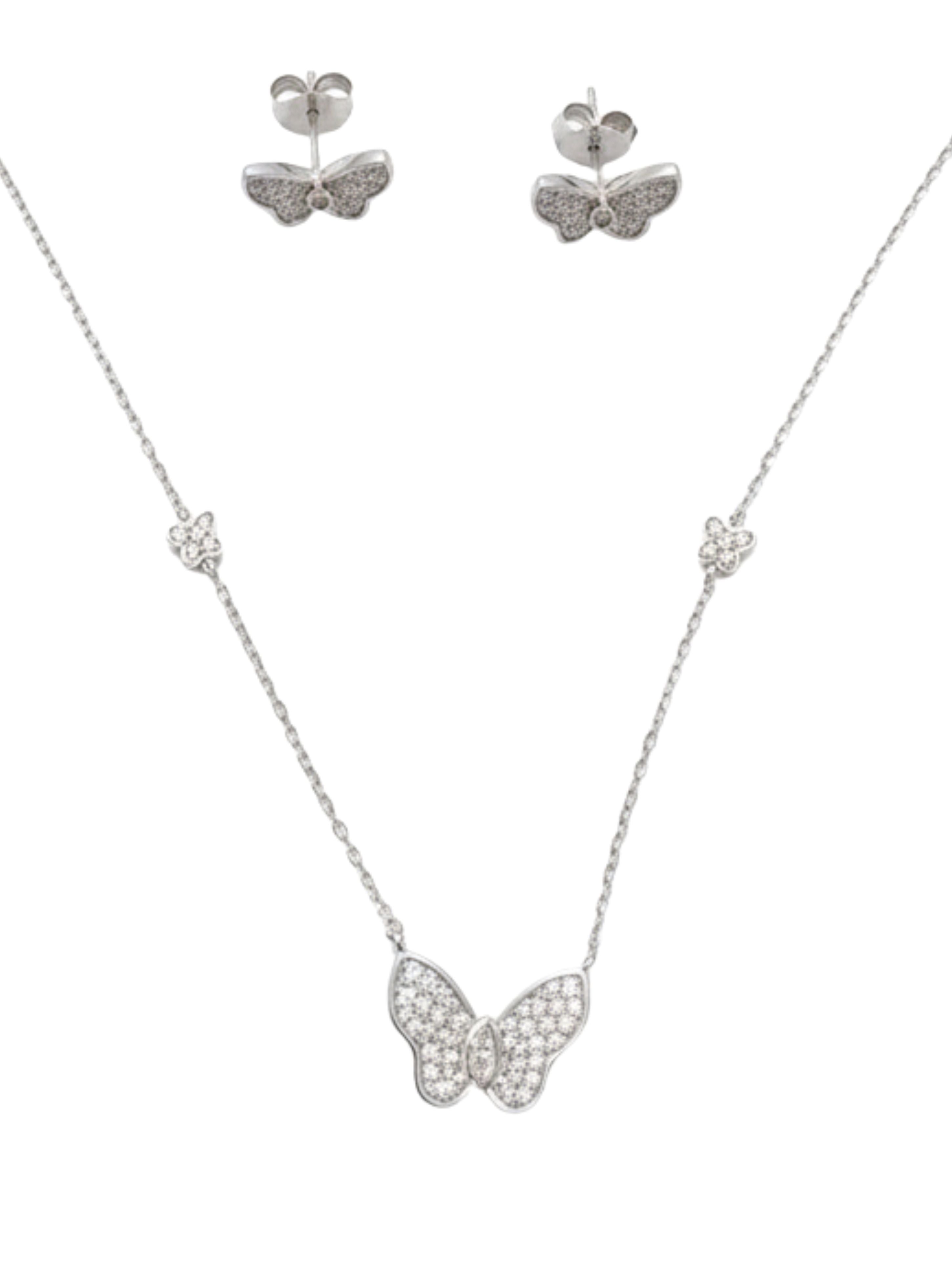 Butterfly Pendant and Stud Earring Set in 925 Sterling Silver