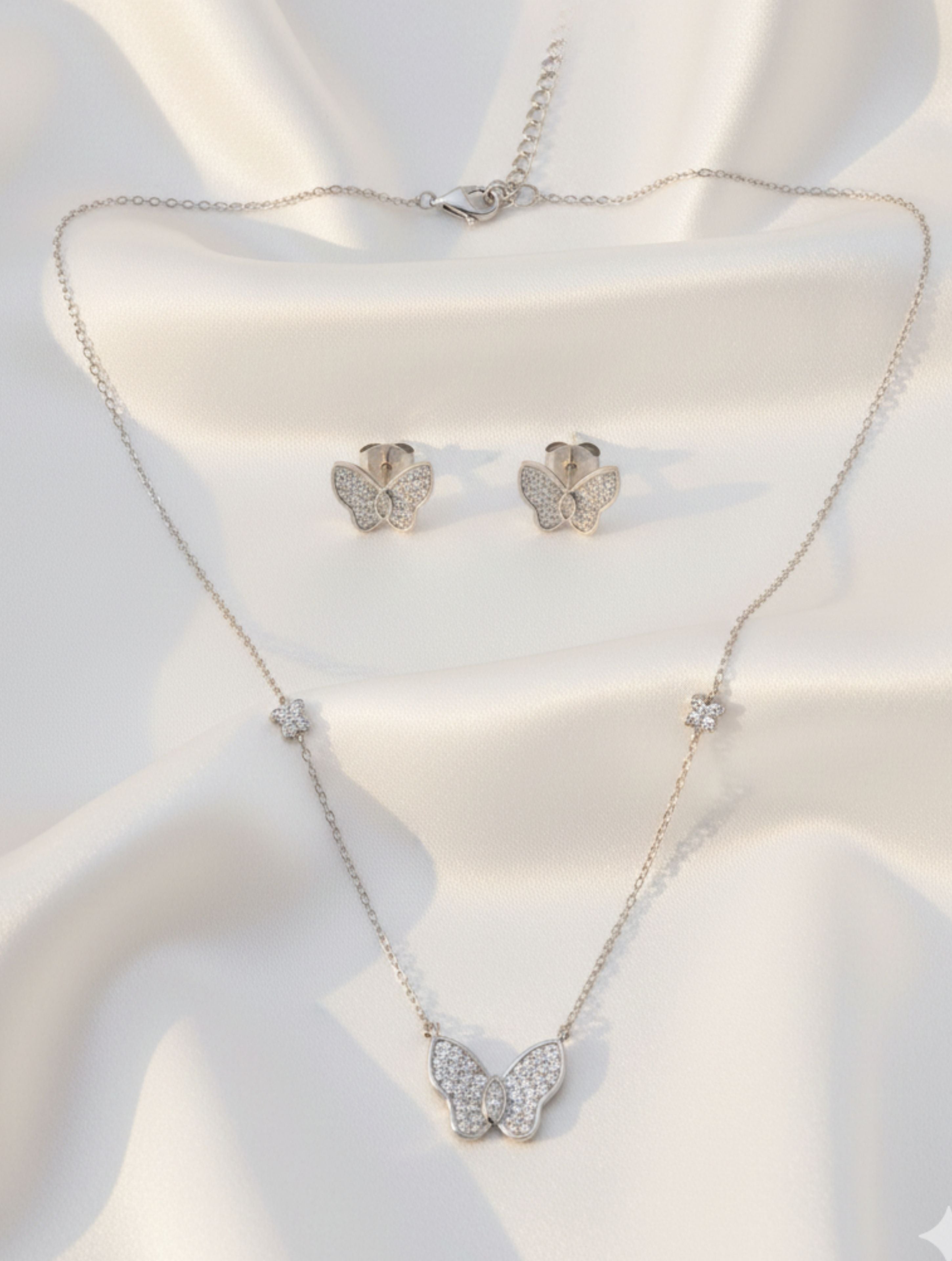 Butterfly Pendant and Stud Earring Set in 925 Sterling Silver