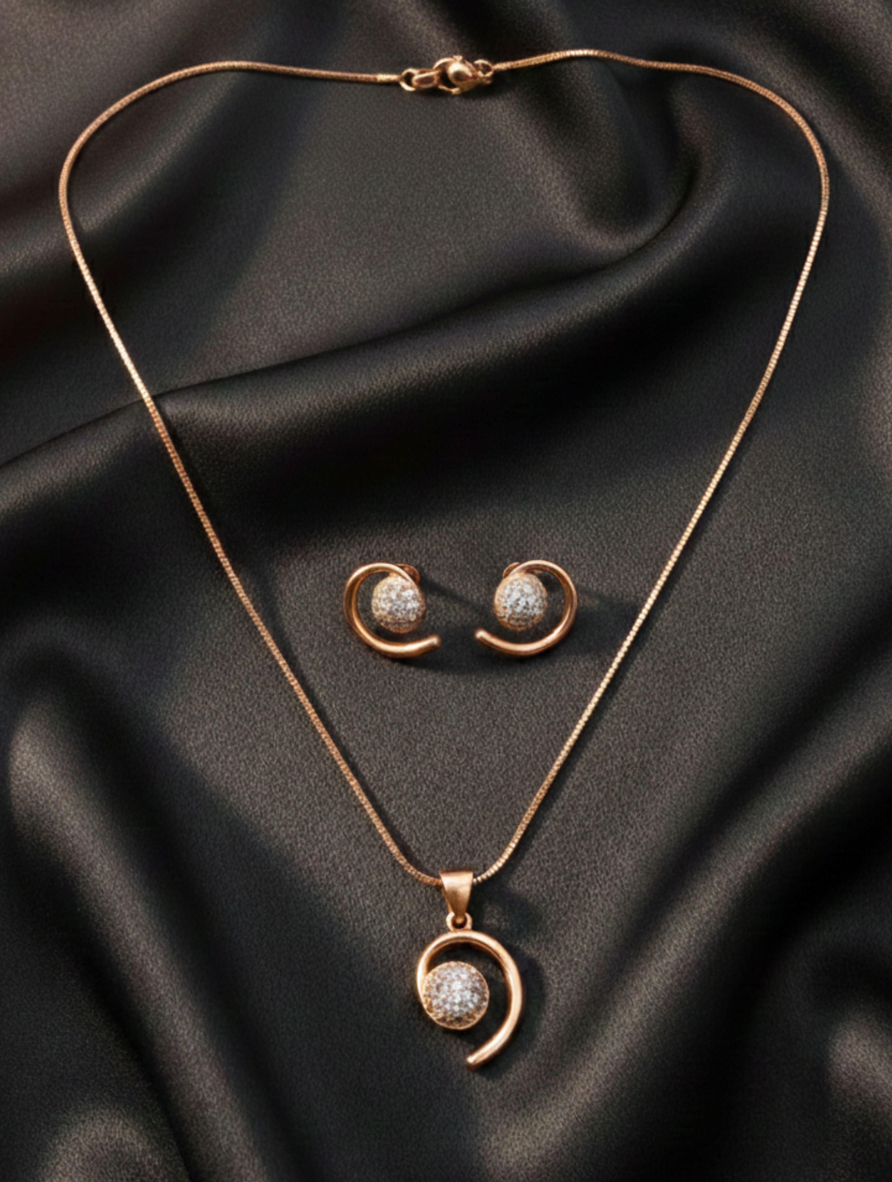 Celestial Swirl Rose Gold 925 Sterling Silver Pendant & Stud Earrings