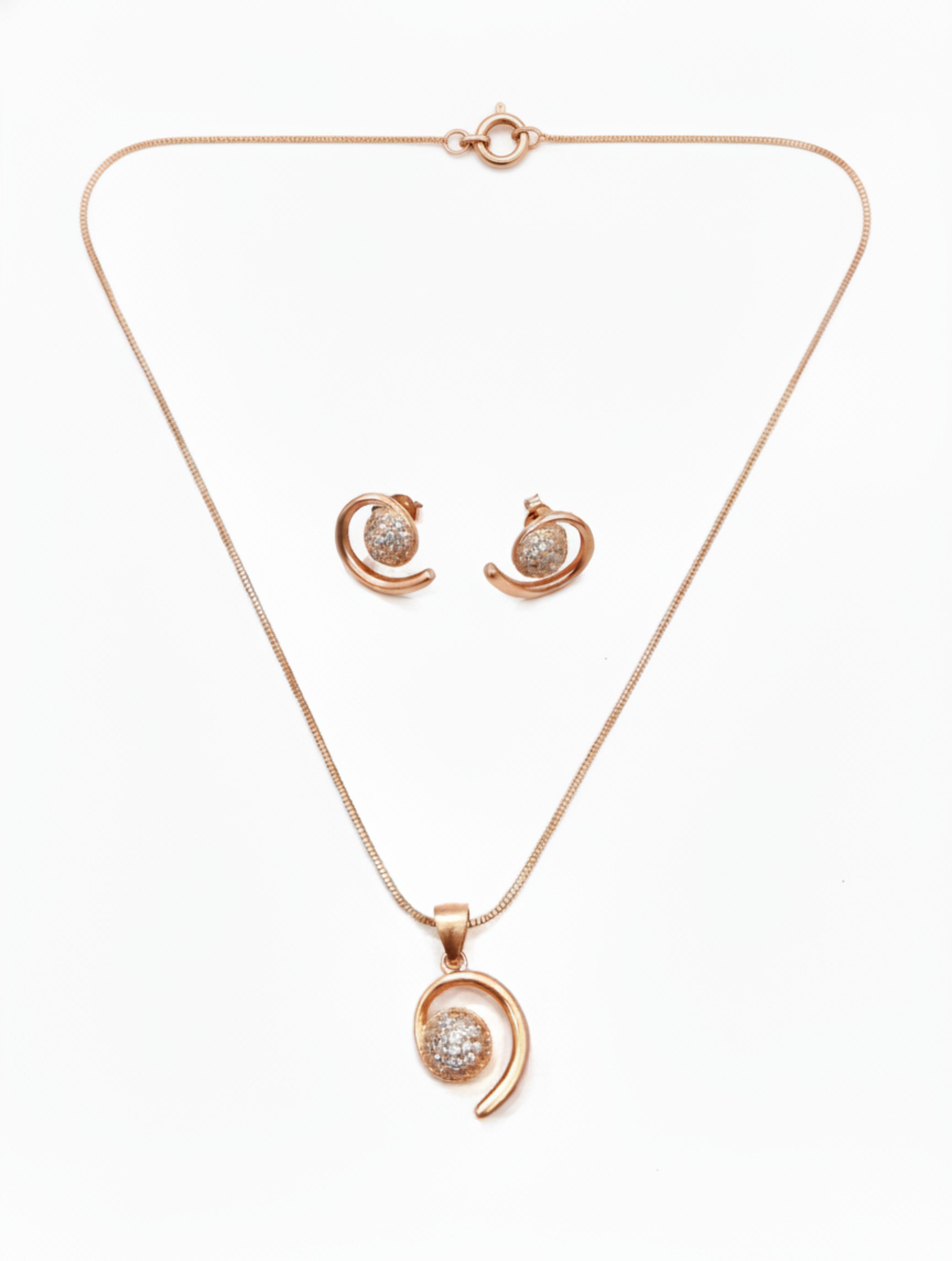 Celestial Swirl Rose Gold 925 Sterling Silver Pendant & Stud Earrings