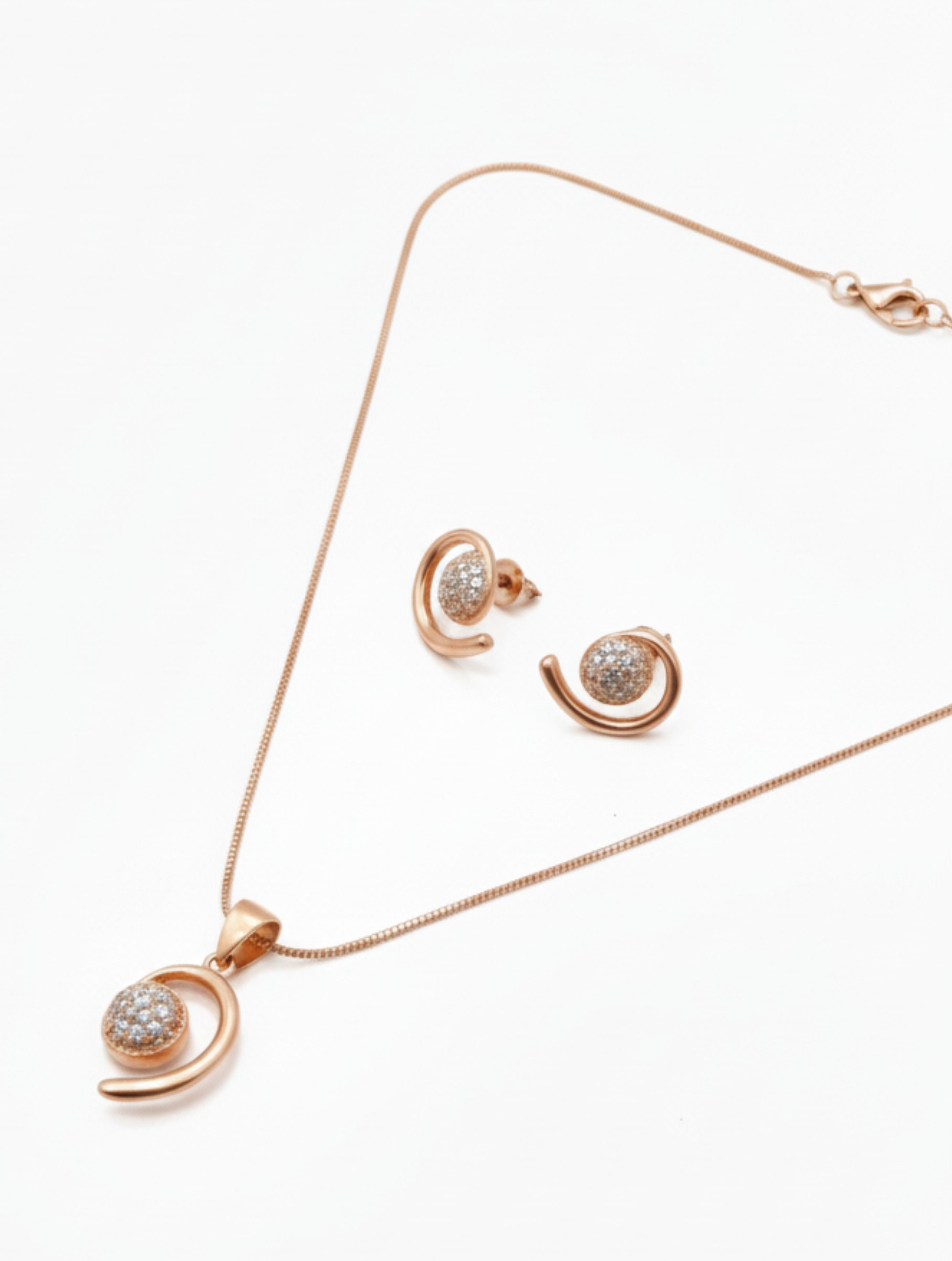Celestial Swirl Rose Gold 925 Sterling Silver Pendant & Stud Earrings
