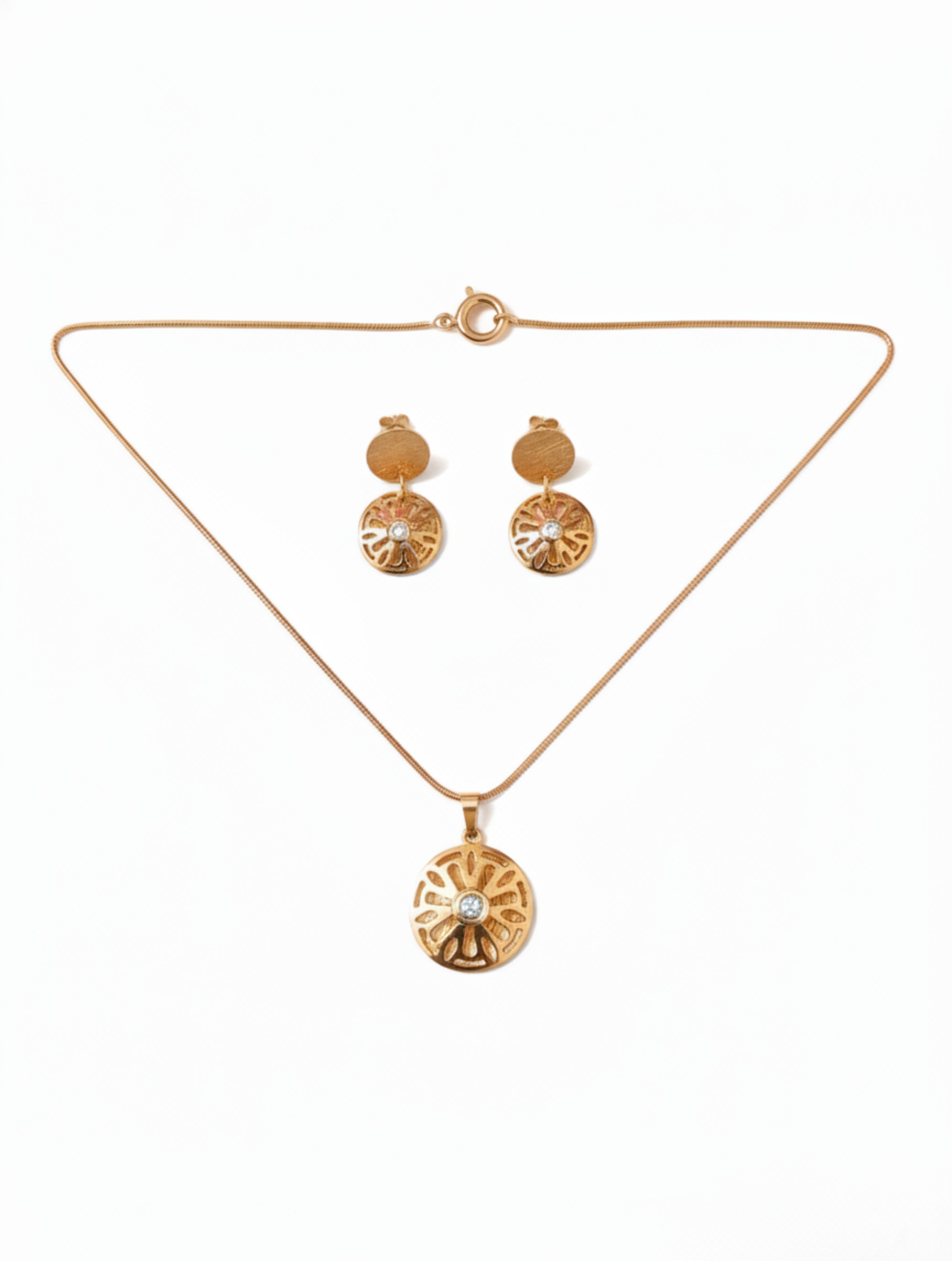 Rose Gold 925 Sterling Silver Floral Medallion Pendant & Earring Set