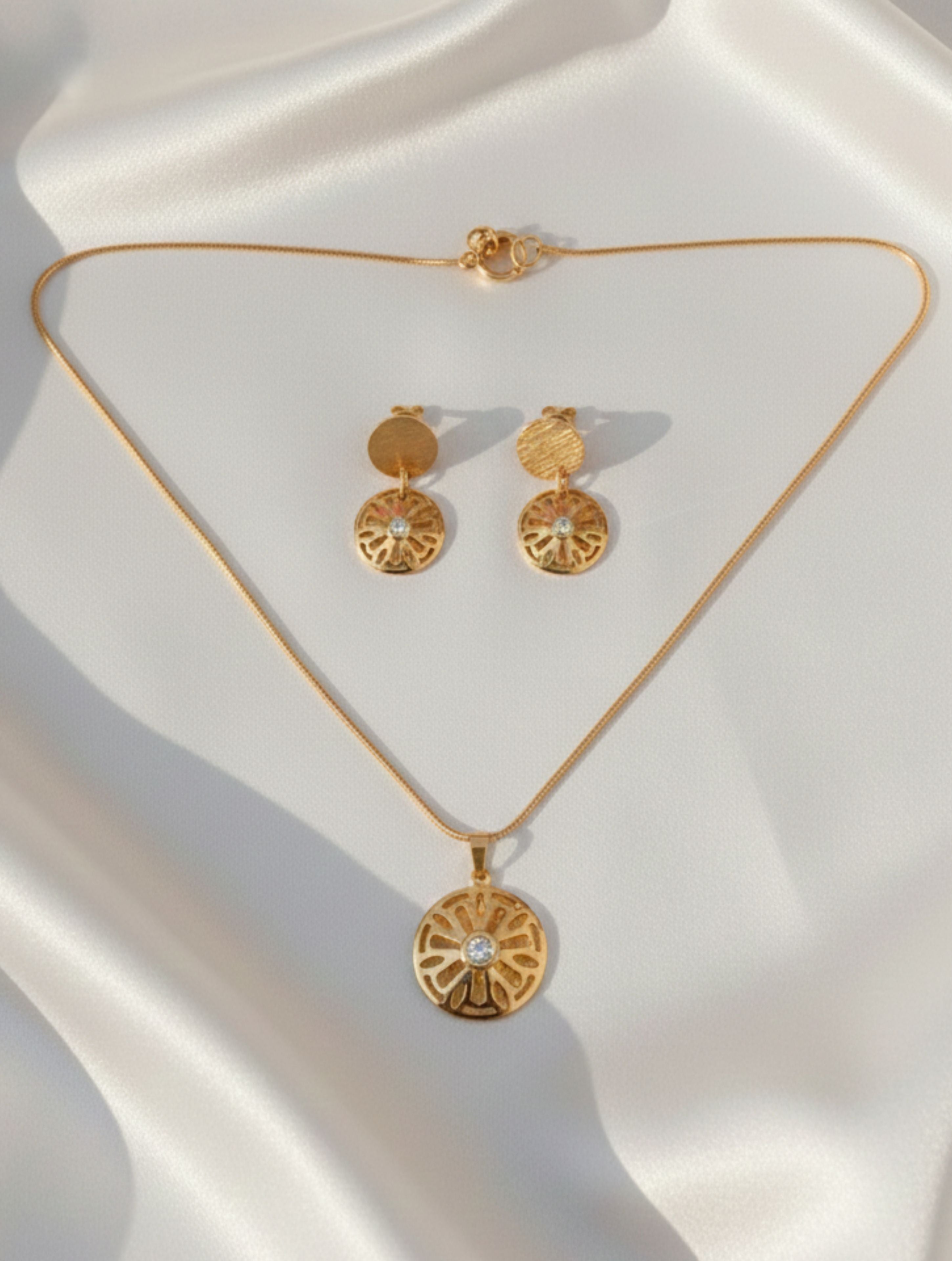 Rose Gold 925 Sterling Silver Floral Medallion Pendant & Earring Set