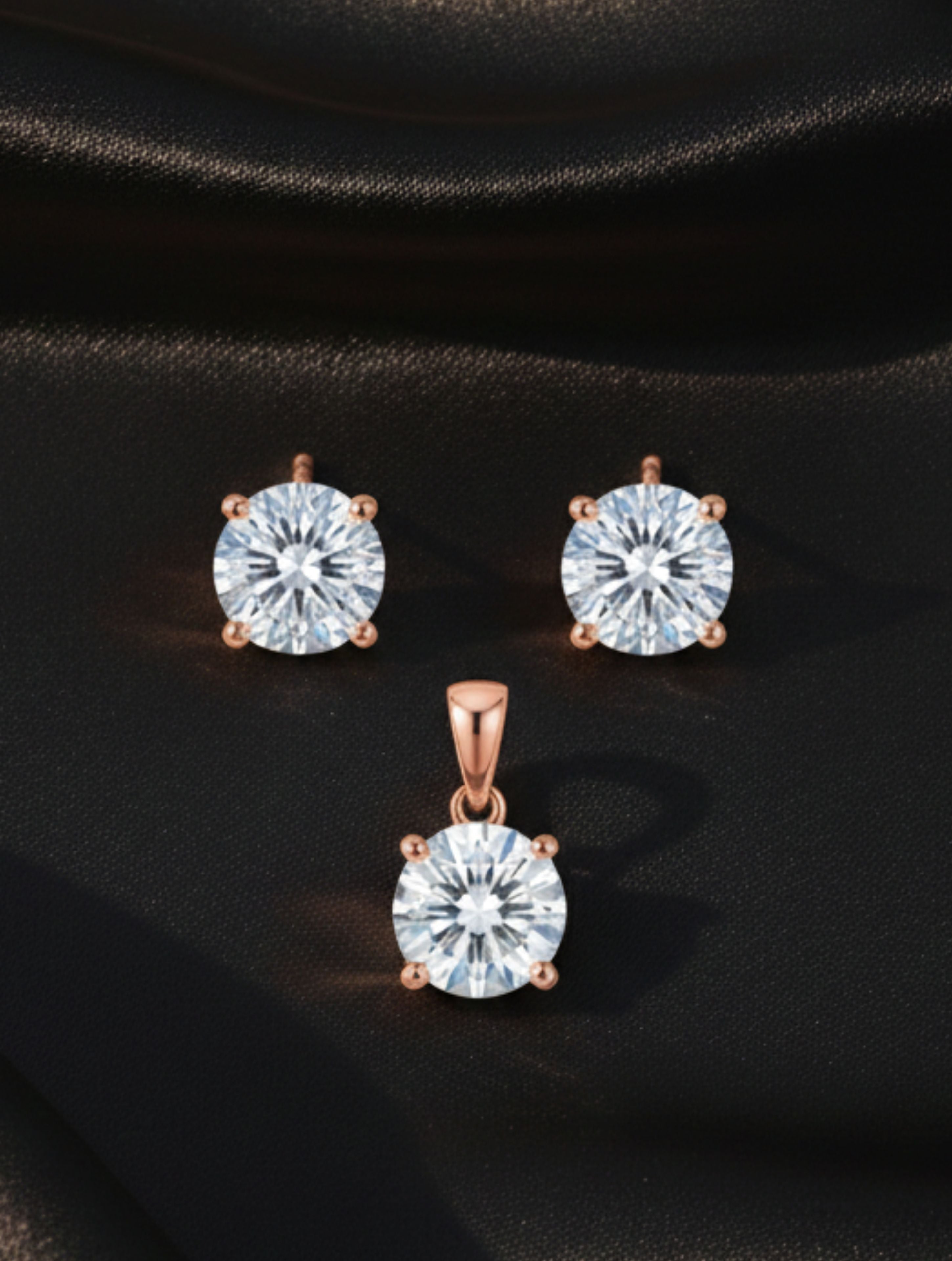 Rose Gold Plated Sterling Silver Solitaire Pendant & Stud Earring Set
