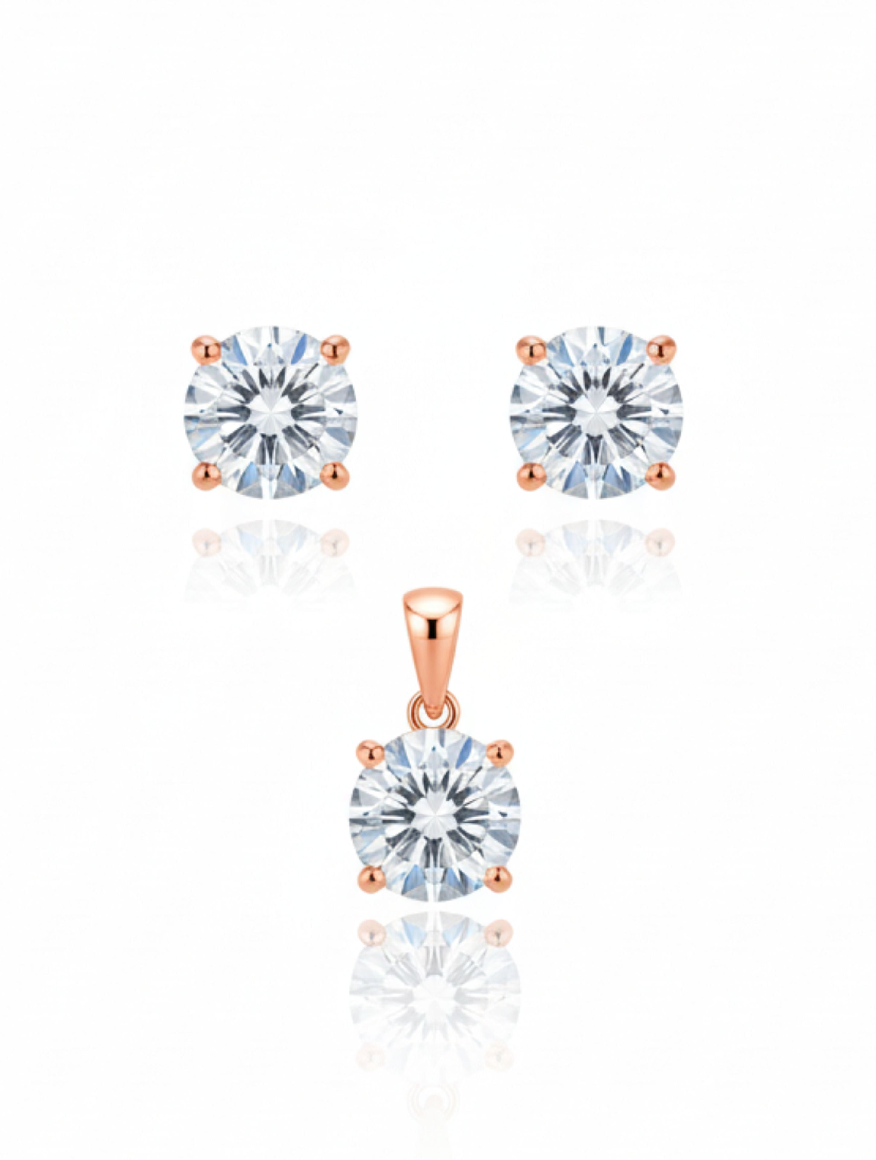 Rose Gold Plated Sterling Silver Solitaire Pendant & Stud Earring Set