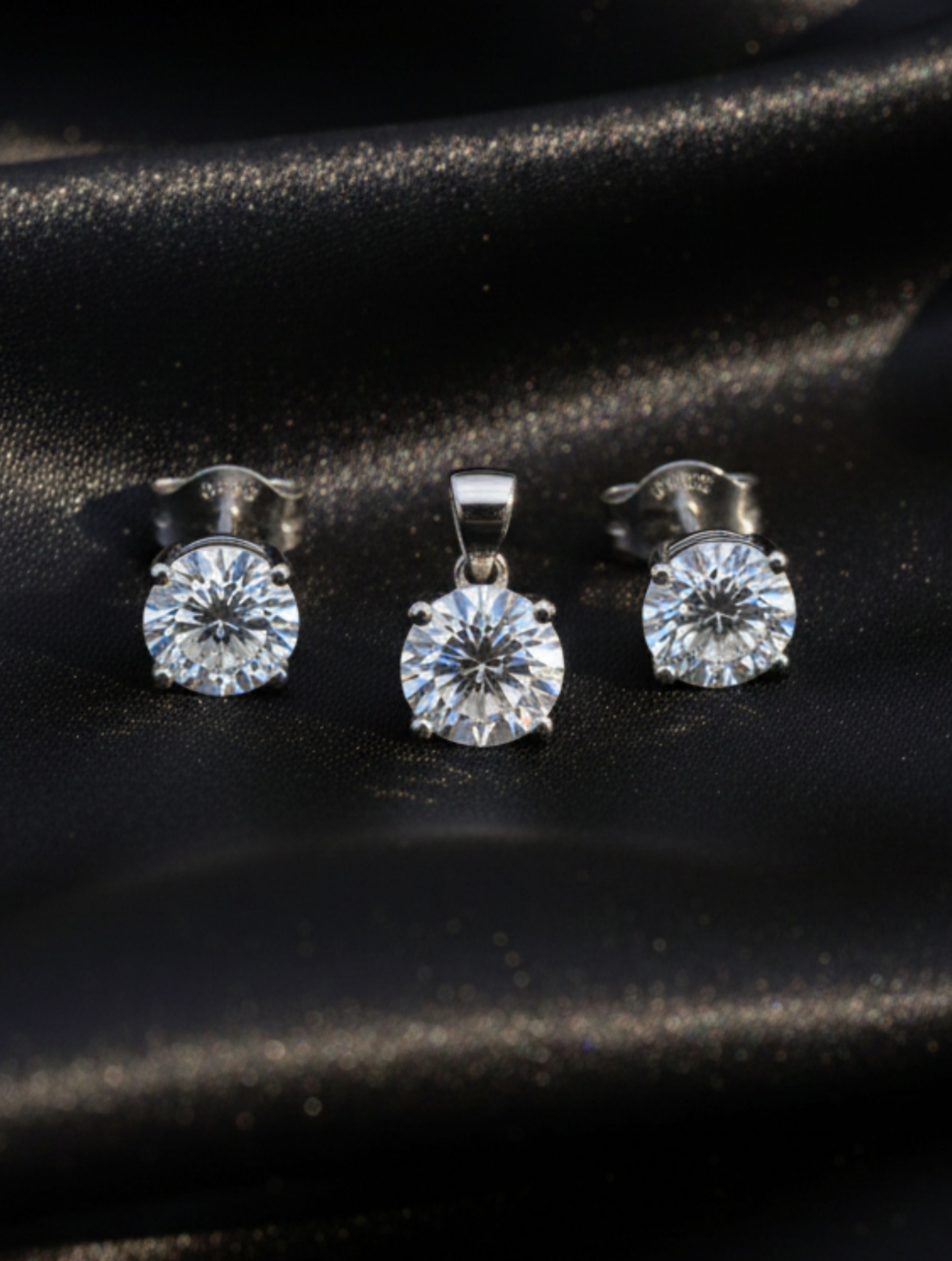 Classic Round-Cut Solitaire Pendant & Stud Earrings Set in 925 Sterling Silver