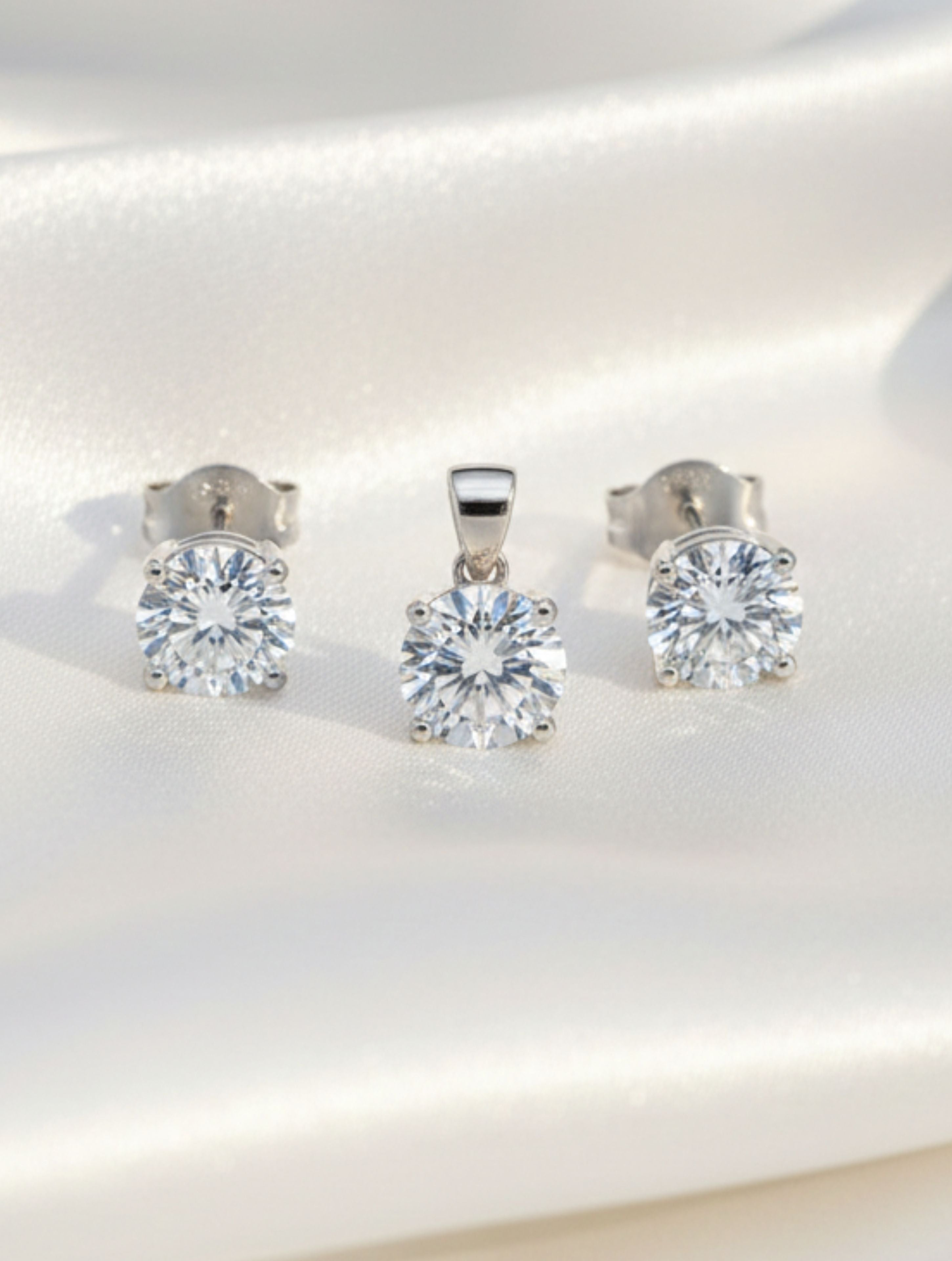 Classic Round-Cut Solitaire Pendant & Stud Earrings Set in 925 Sterling Silver