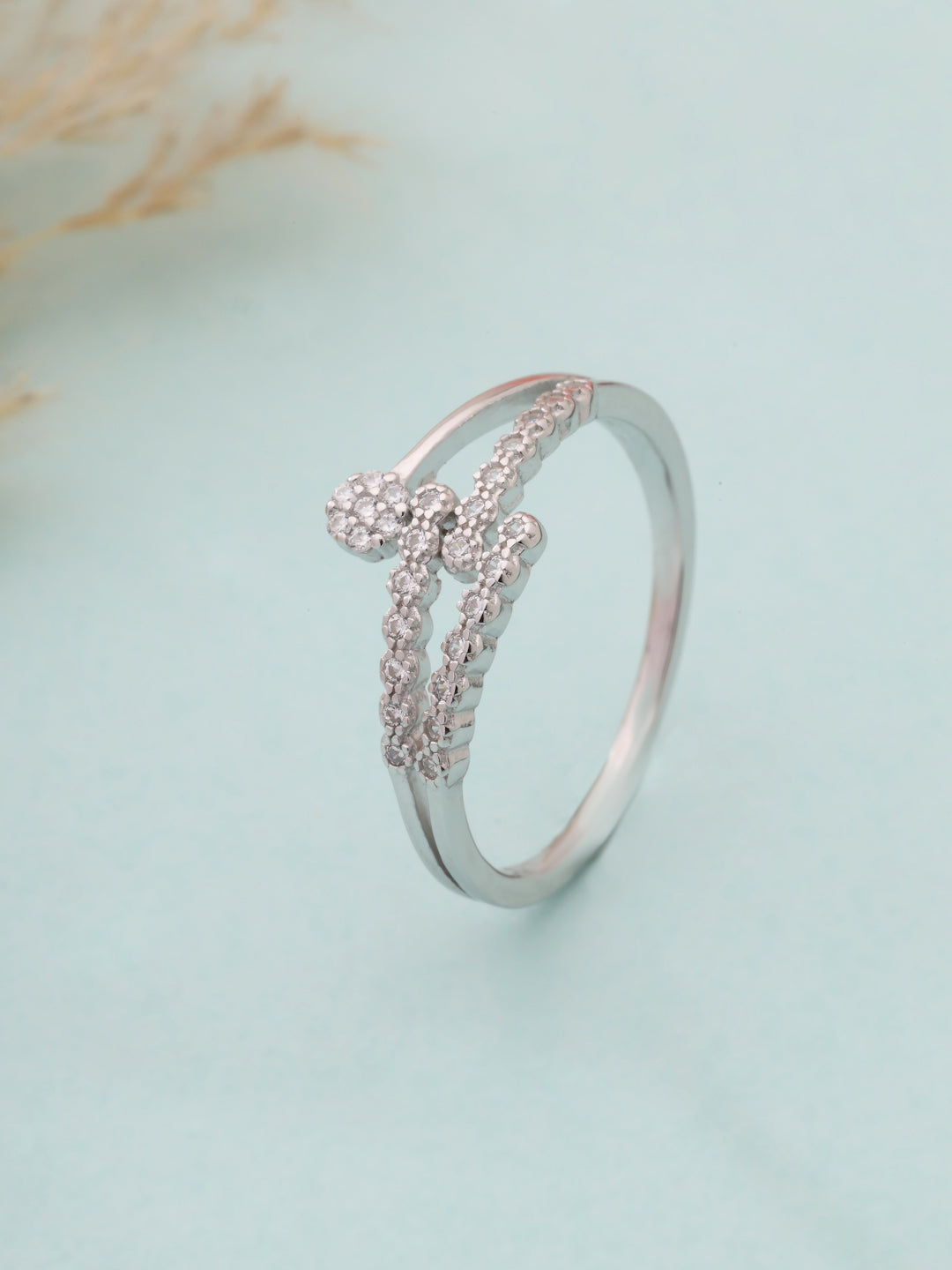 925 Sterling Silver Rhodium-Plated Intertwined Adjustable Ring