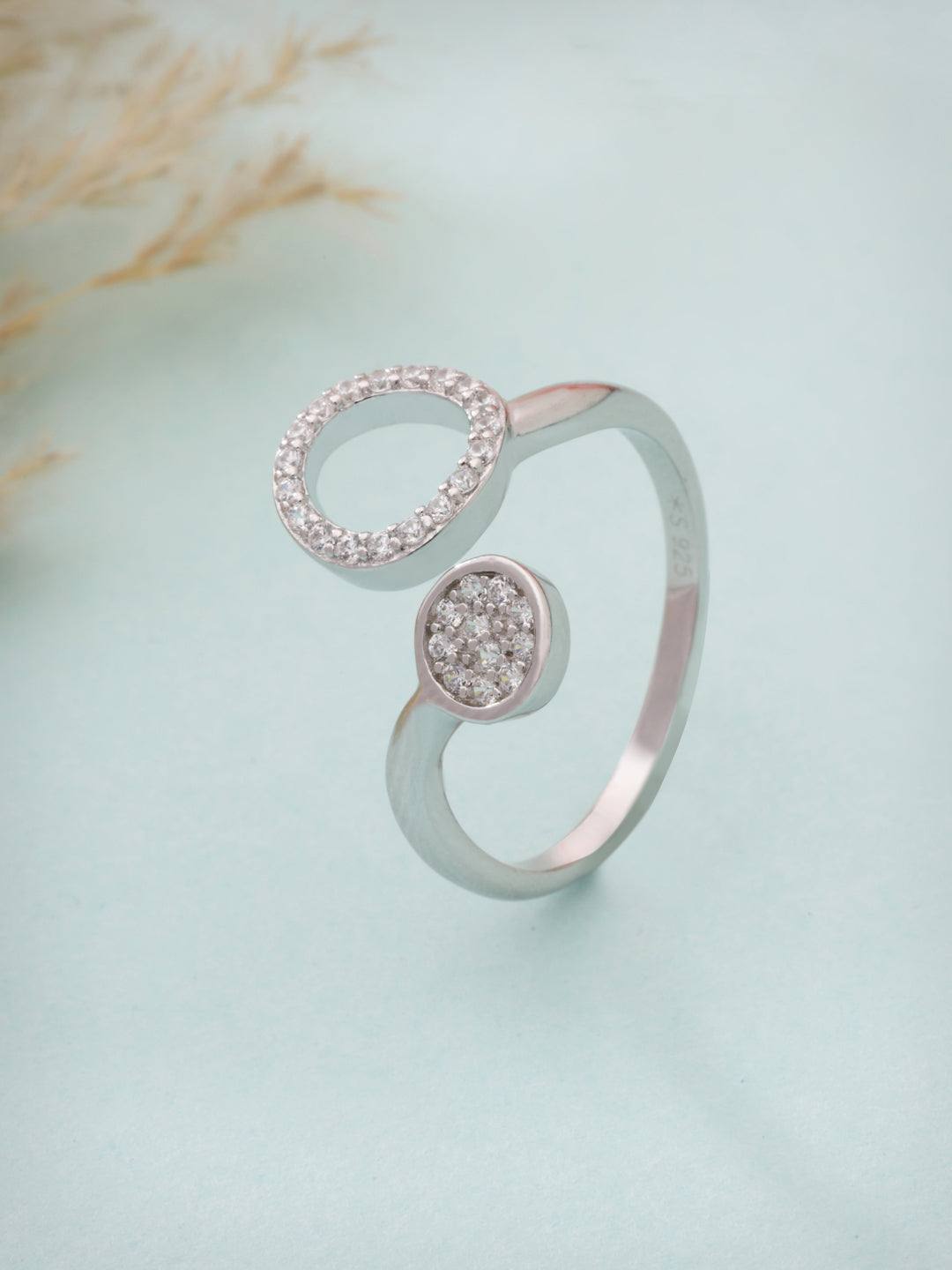 925 Sterling Silver Open Circle & Disc Adjustable Ring with Rhodium-Plated