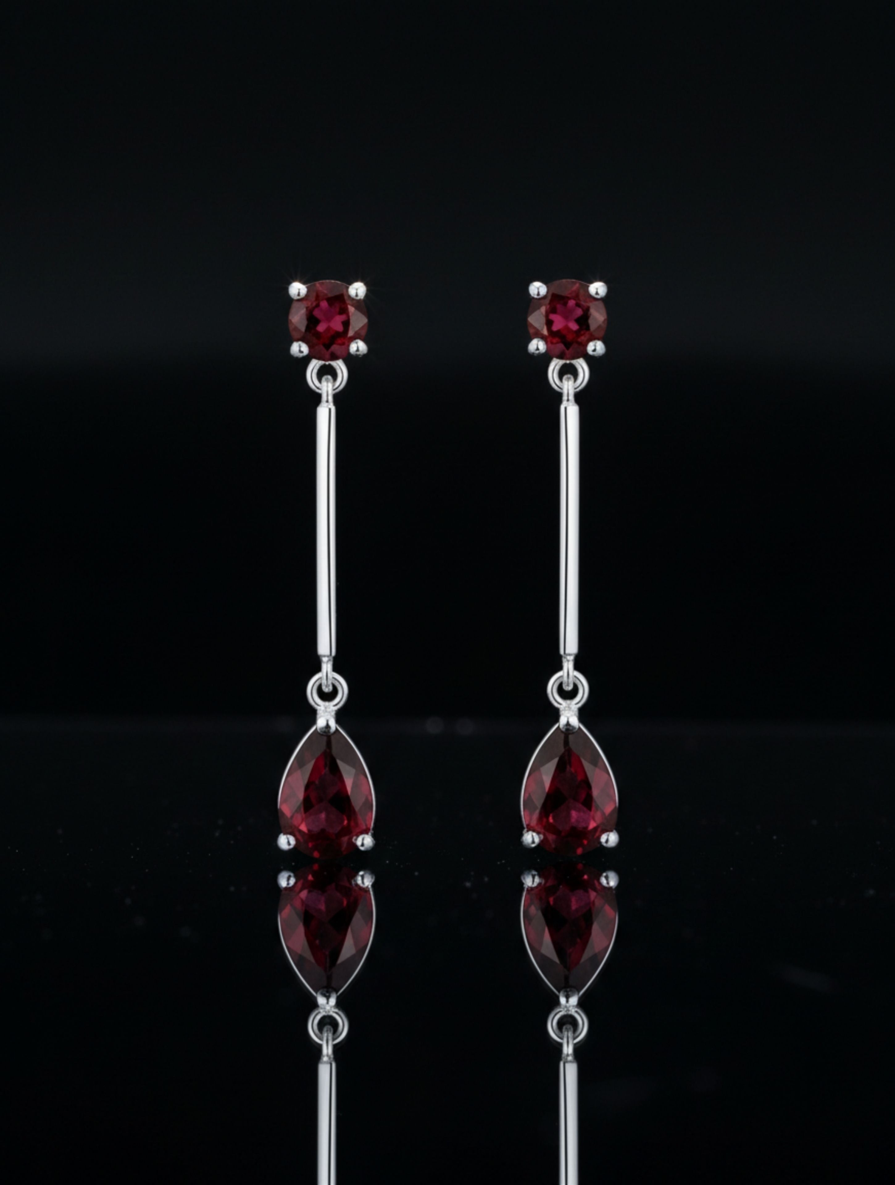 Natural Garnet & 925 Sterling Silver Geometric Drop Earrings