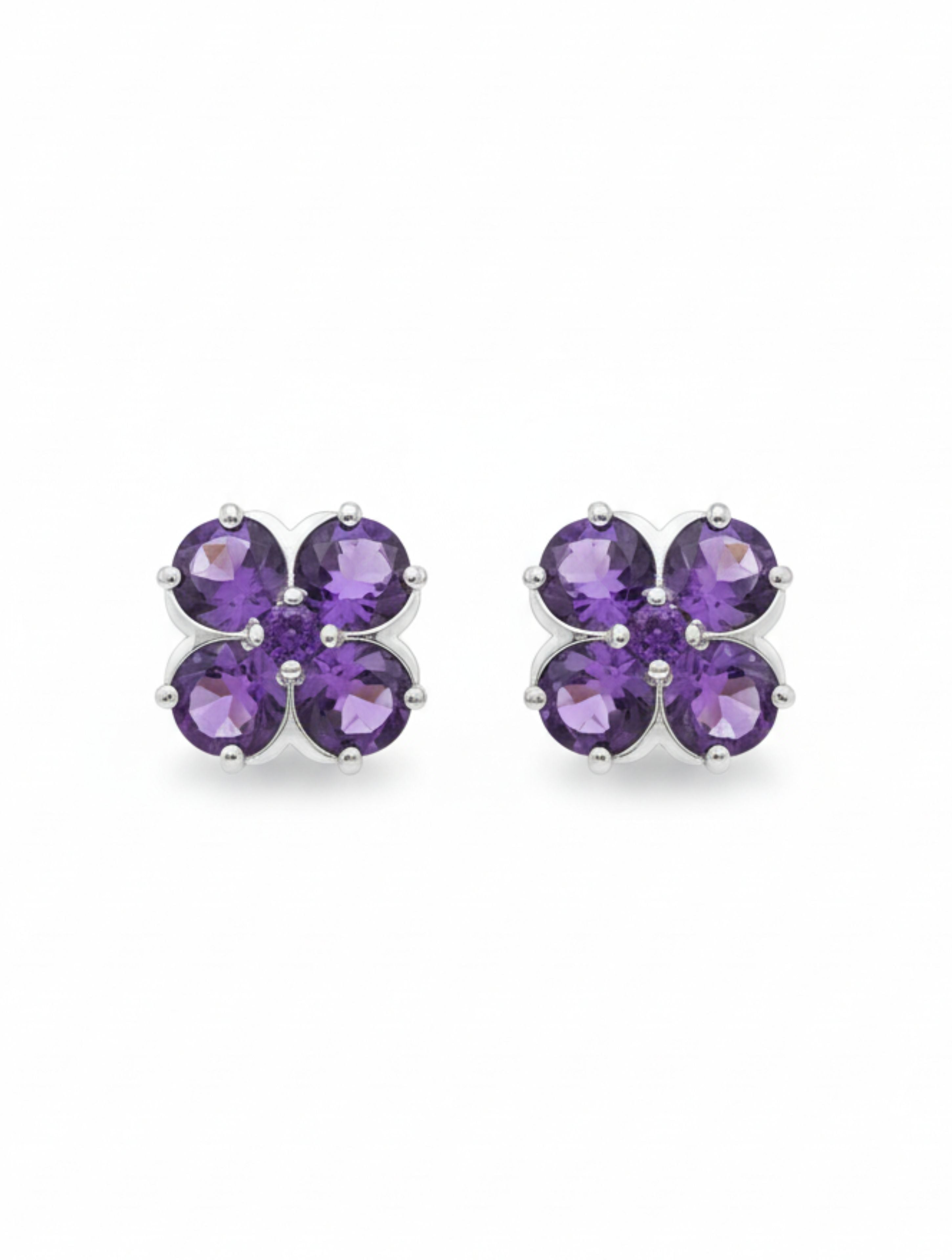 Natural Amethyst Four-Leaf Clover Stud Earrings in 925 Sterling Silver