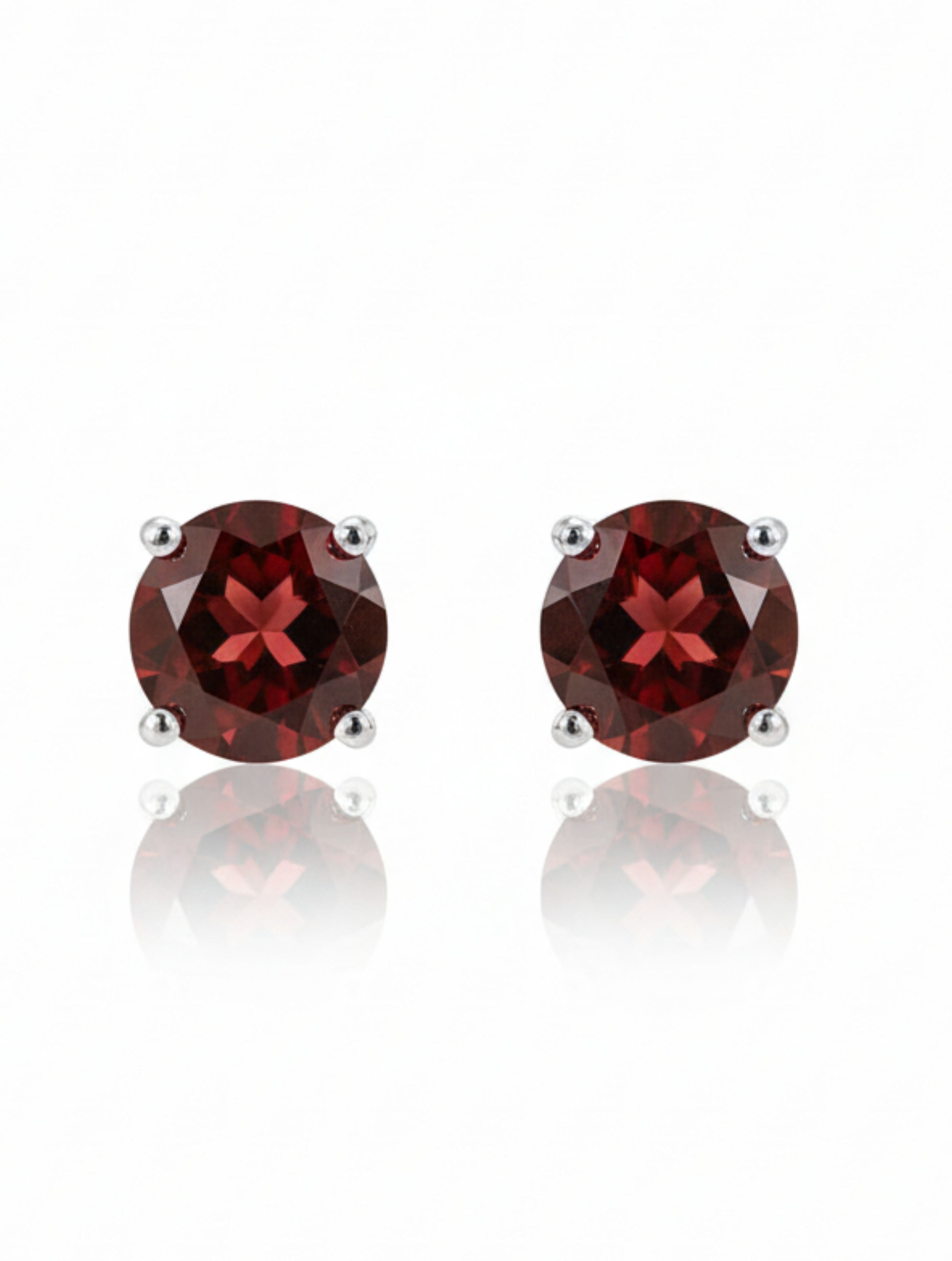 Natural Garnet Solitaire Studs in 925 Sterling Silver