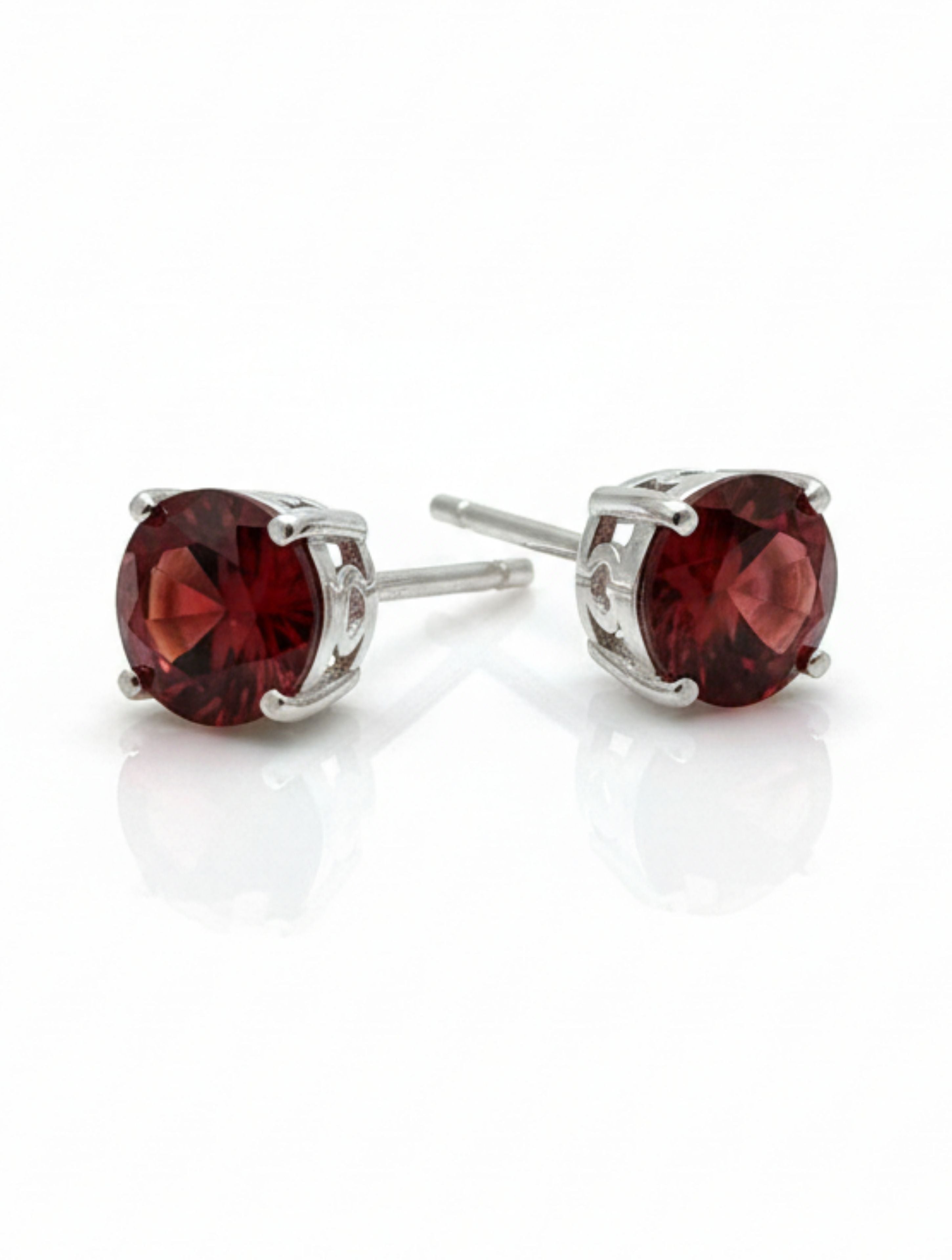 Natural Garnet Solitaire Studs in 925 Sterling Silver