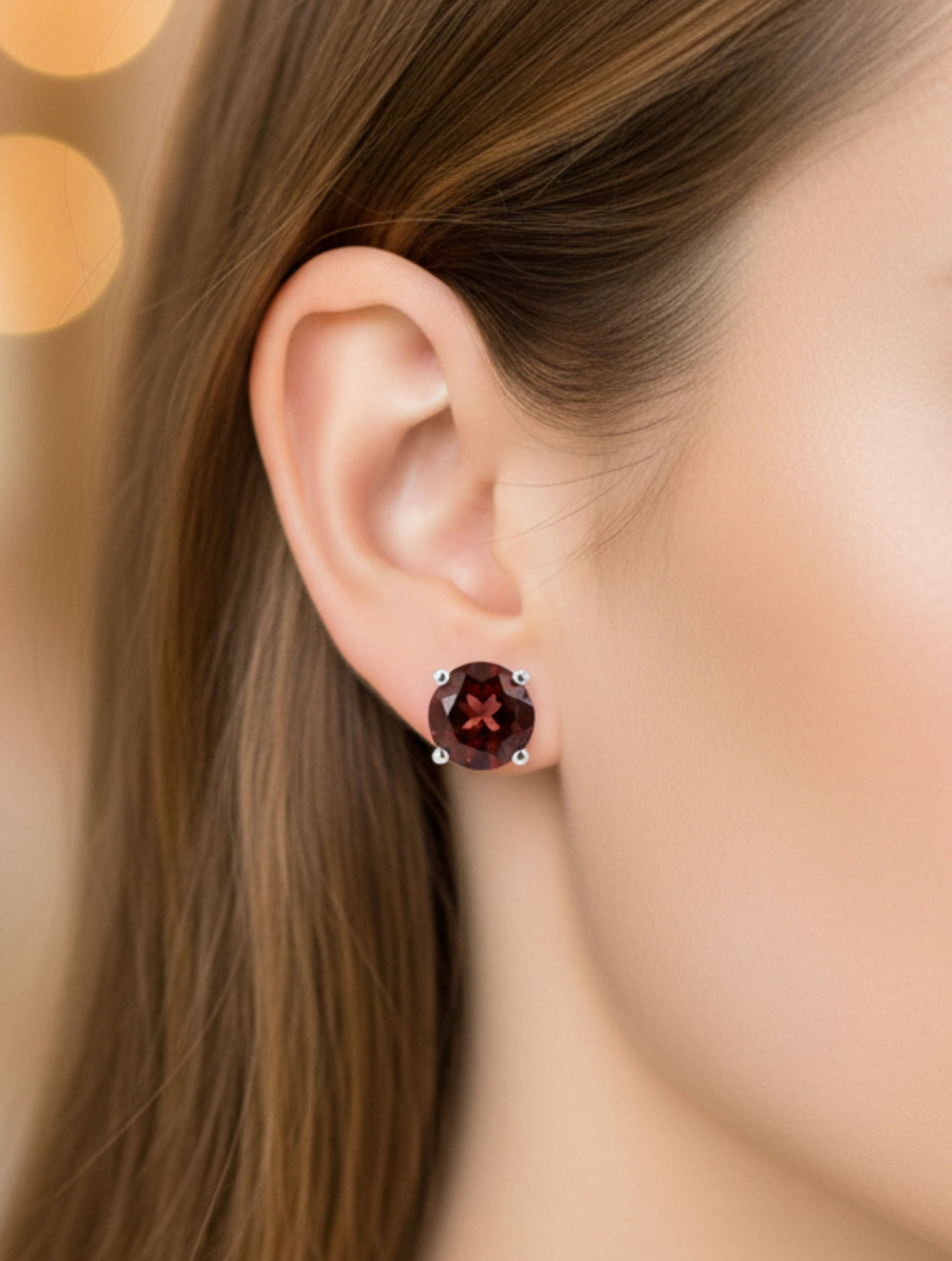Natural Garnet Solitaire Studs in 925 Sterling Silver