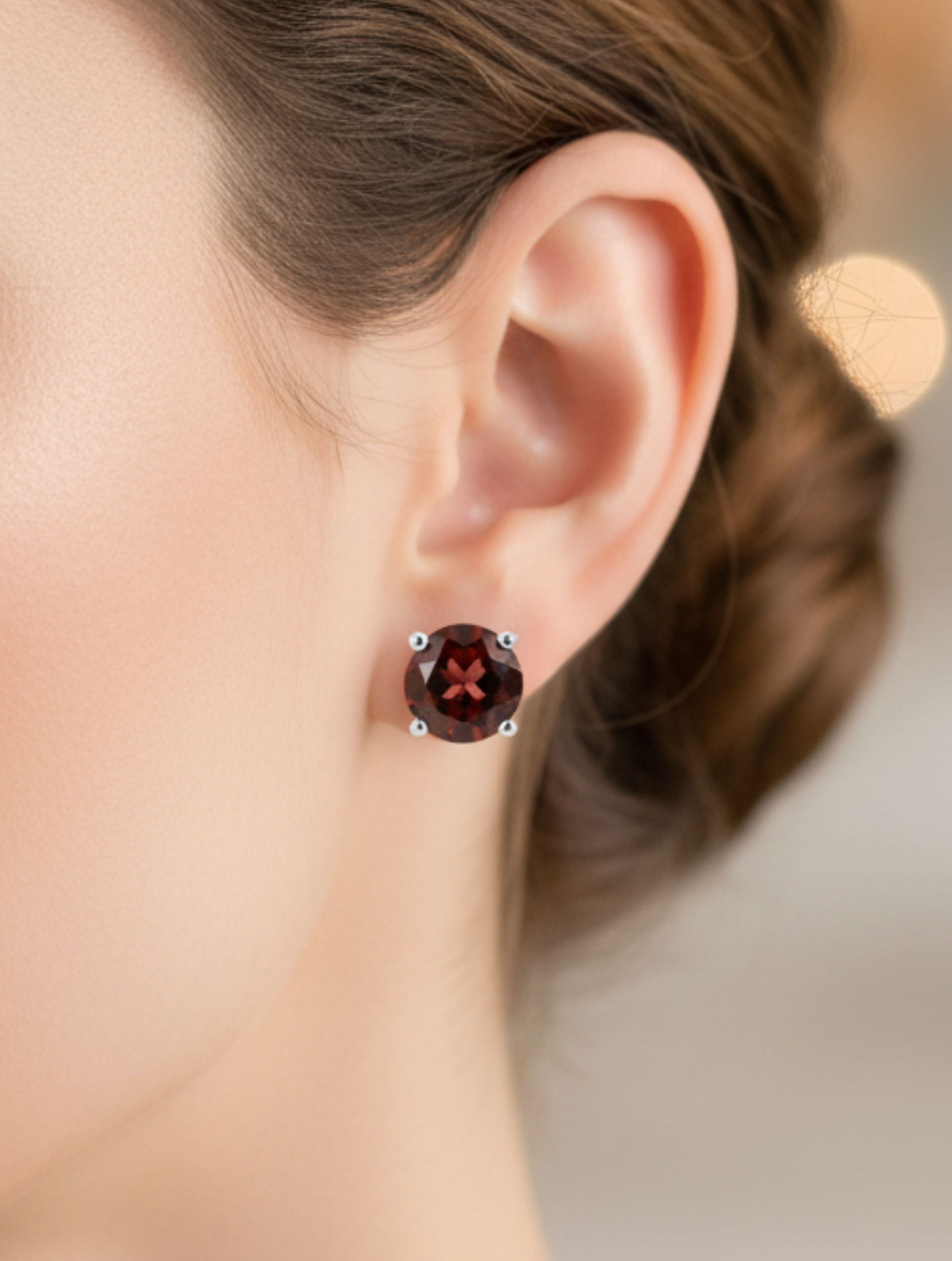 Natural Garnet Solitaire Studs in 925 Sterling Silver